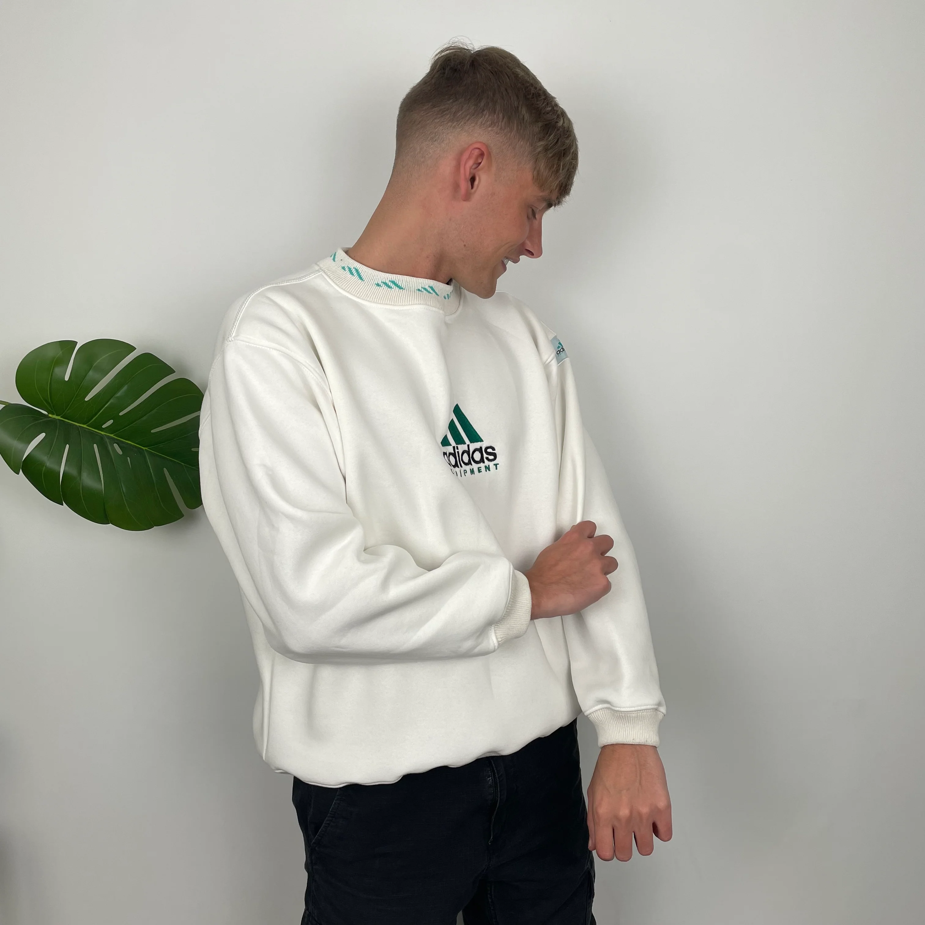 Adidas Equipment White Embroidered Spell Out Sweatshirt (S) - Image 5