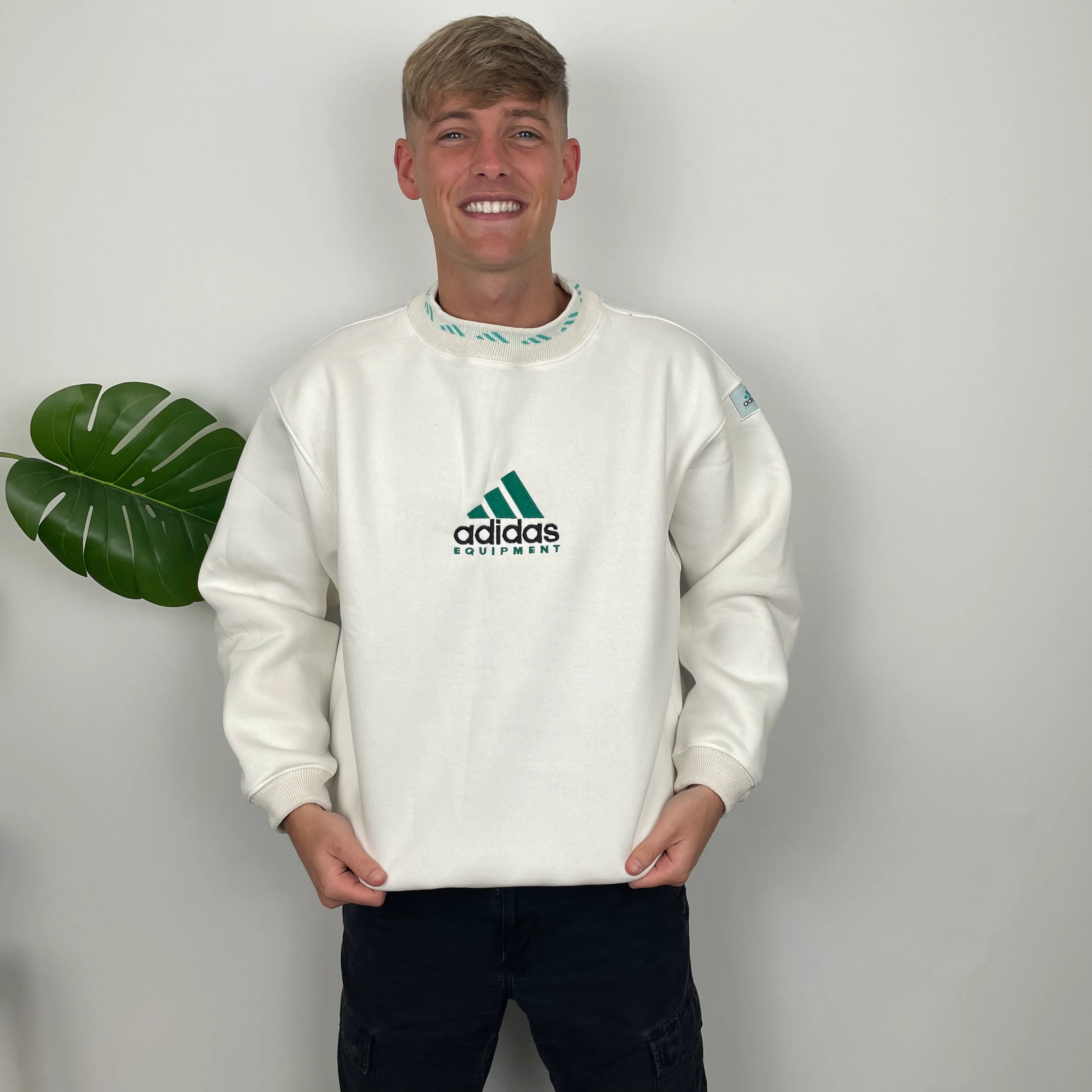 Adidas Equipment White Embroidered Spell Out Sweatshirt (S) - Image 6