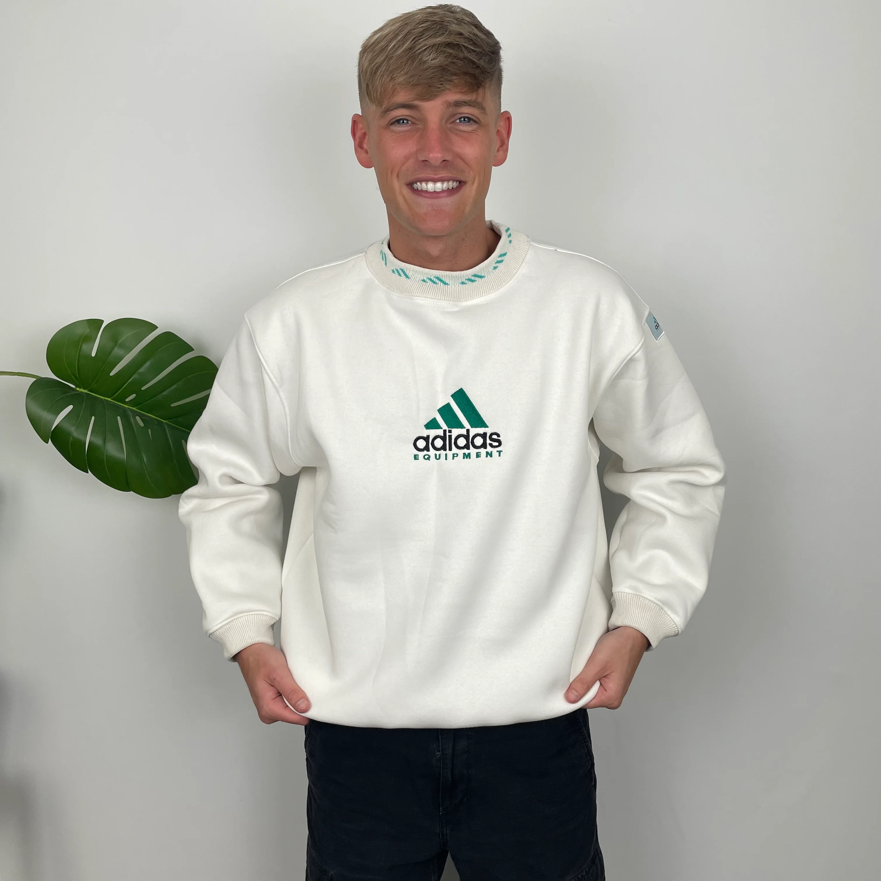 Adidas Equipment White Embroidered Spell Out Sweatshirt (S) - Image 7