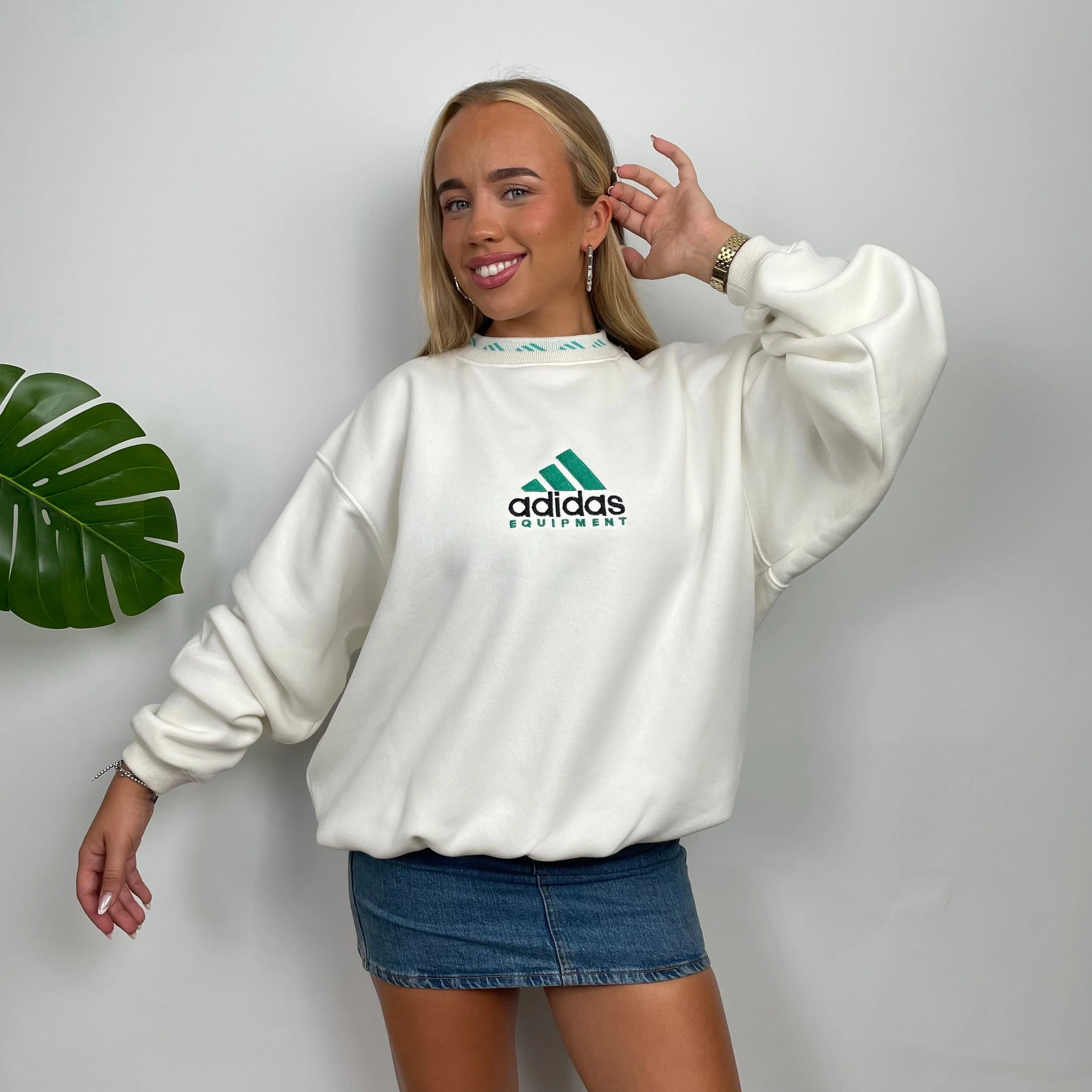 Adidas Equipment White Embroidered Spell Out Sweatshirt (S) - Image 5