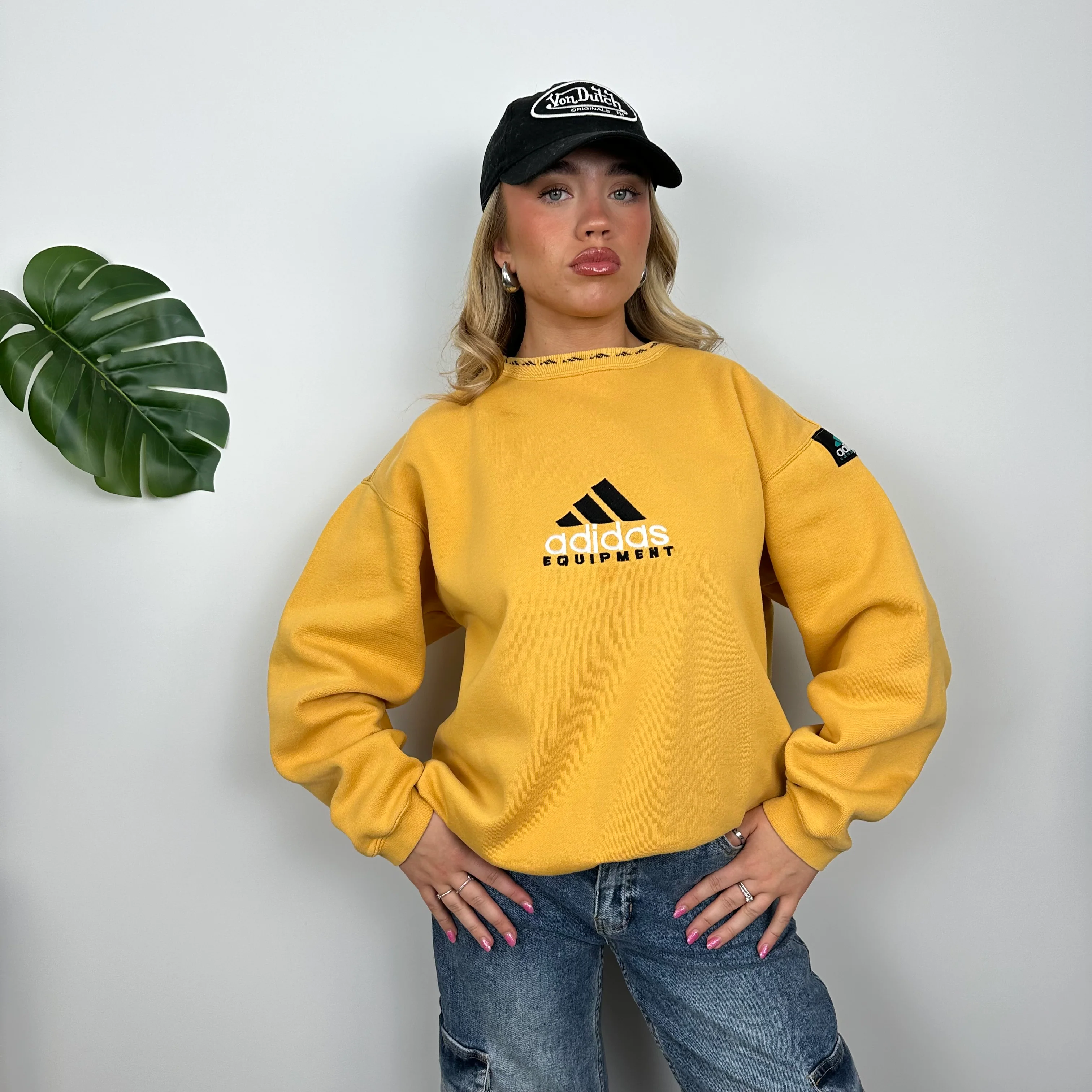 Adidas Equipment Yellow Embroidered Spell Out Sweatshirt (M) - Image 5