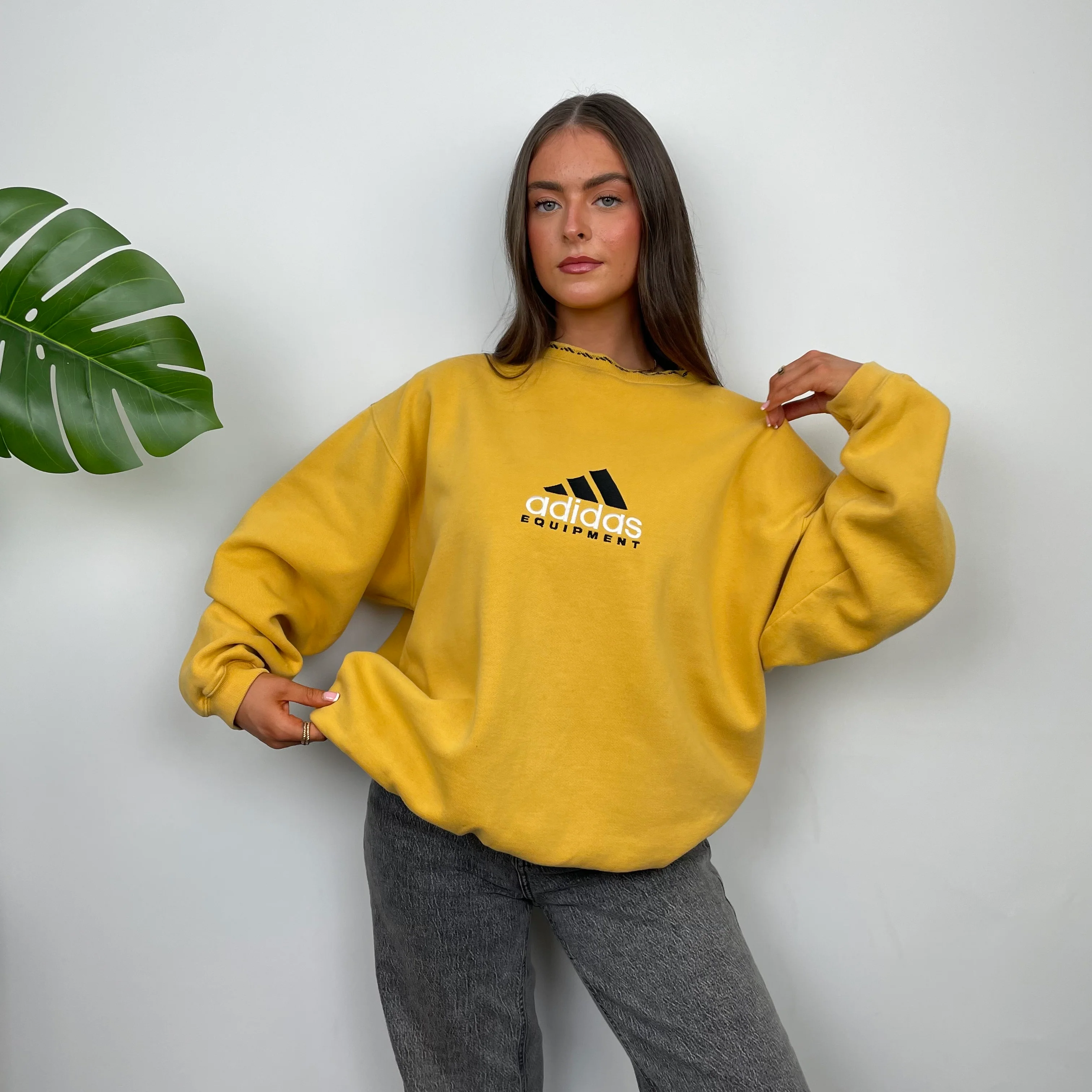 Adidas Equipment Yellow Embroidered Spell Out Sweatshirt (M) - Image 2