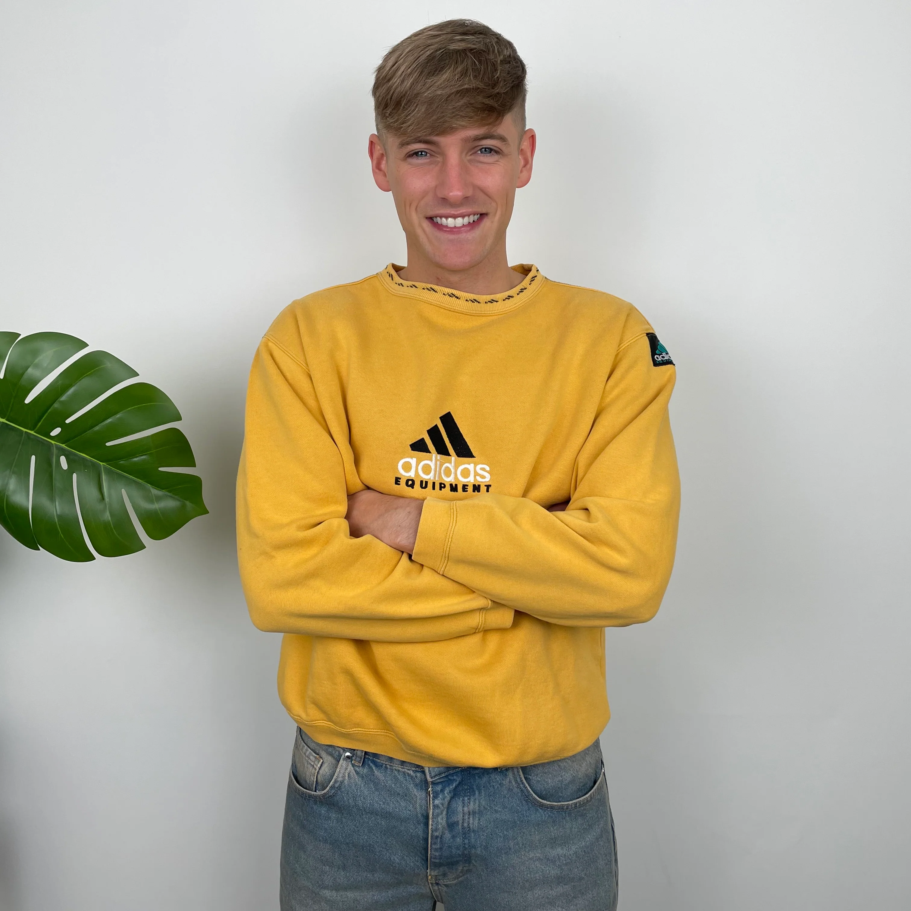 Adidas Equipment Yellow Embroidered Spell Out Sweatshirt (M) - Image 2