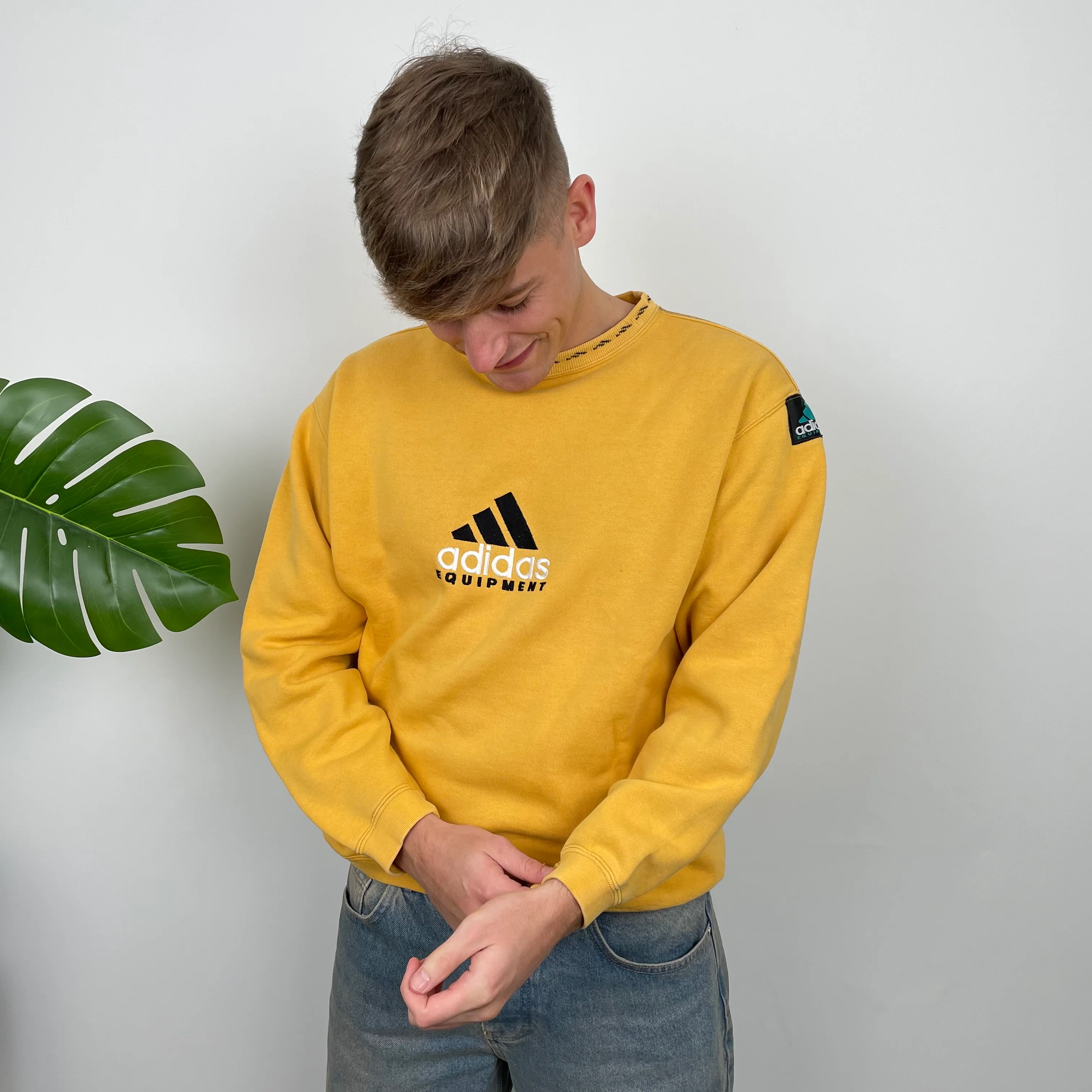 Adidas Equipment Yellow Embroidered Spell Out Sweatshirt (M) - Image 3
