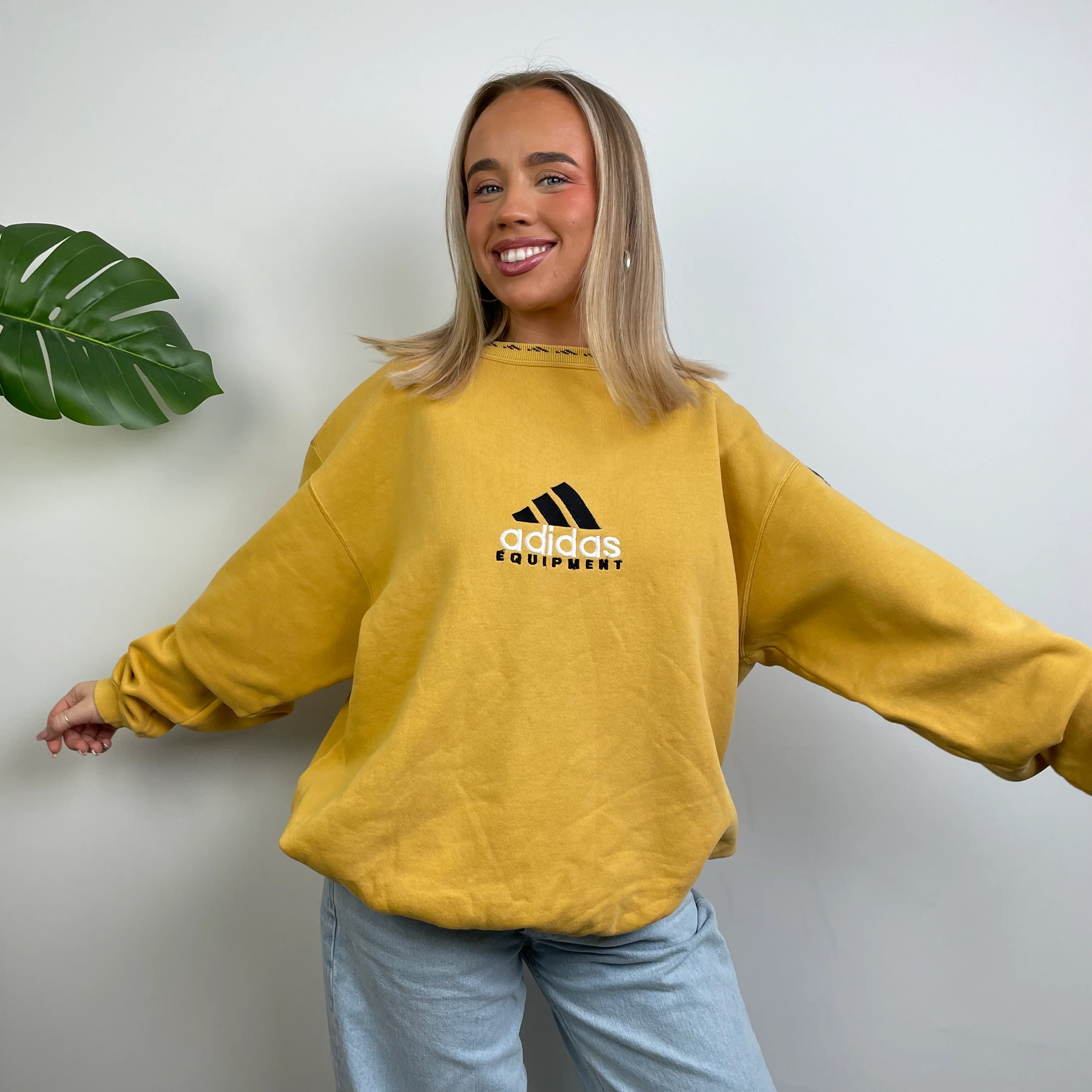 Adidas Equipment Yellow Embroidered Spell Out Sweatshirt (L) - Image 2