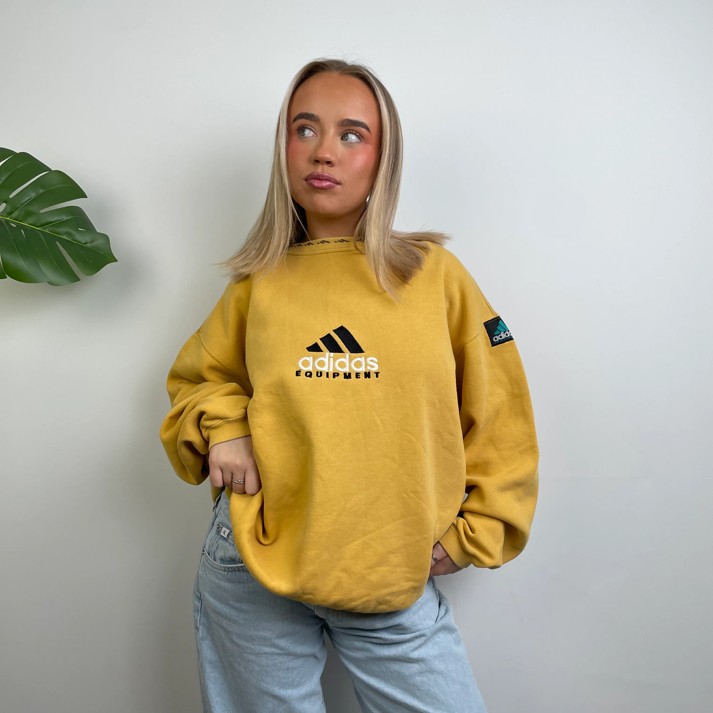 Adidas Equipment Yellow Embroidered Spell Out Sweatshirt (L) - Image 3