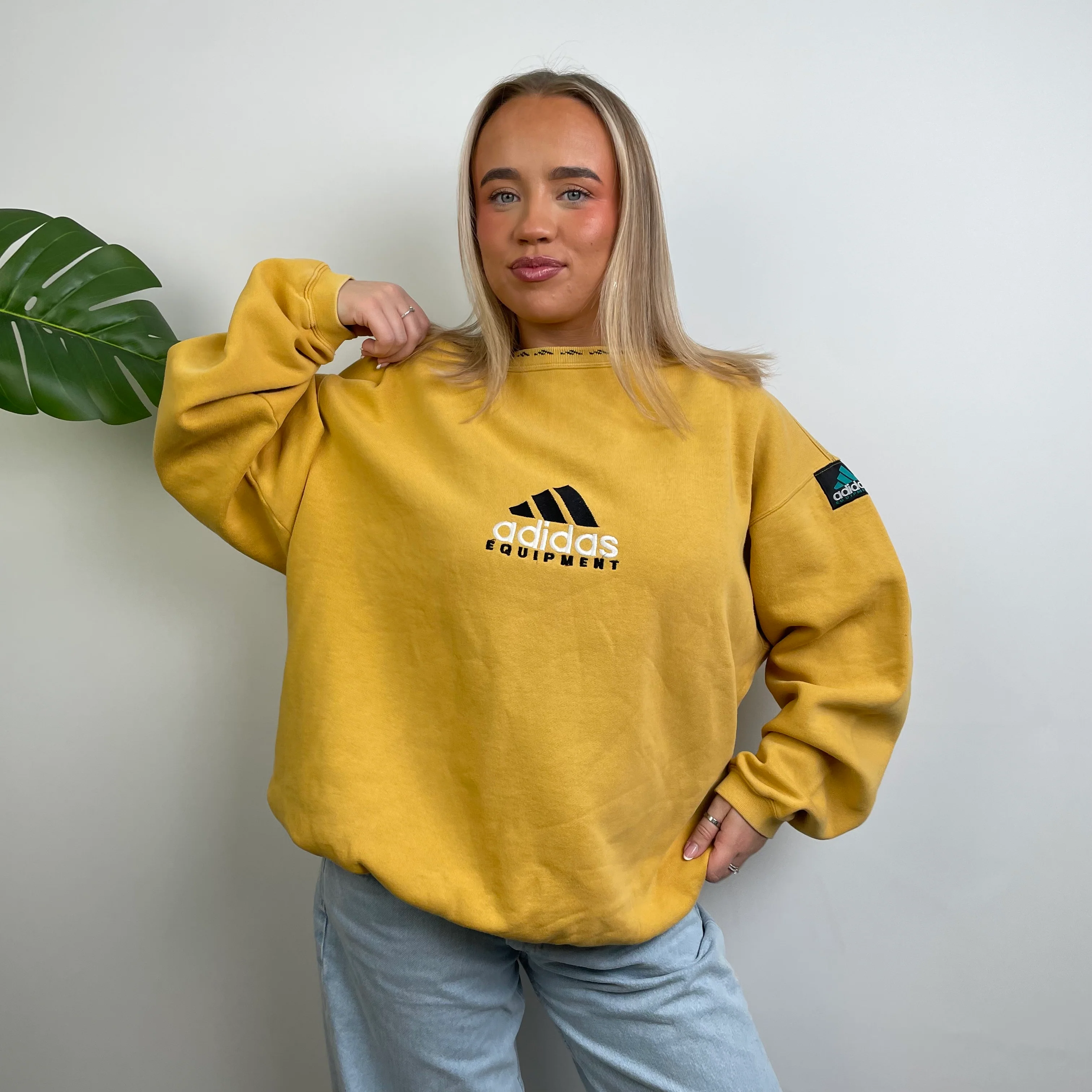 Adidas Equipment Yellow Embroidered Spell Out Sweatshirt (L) - Image 5