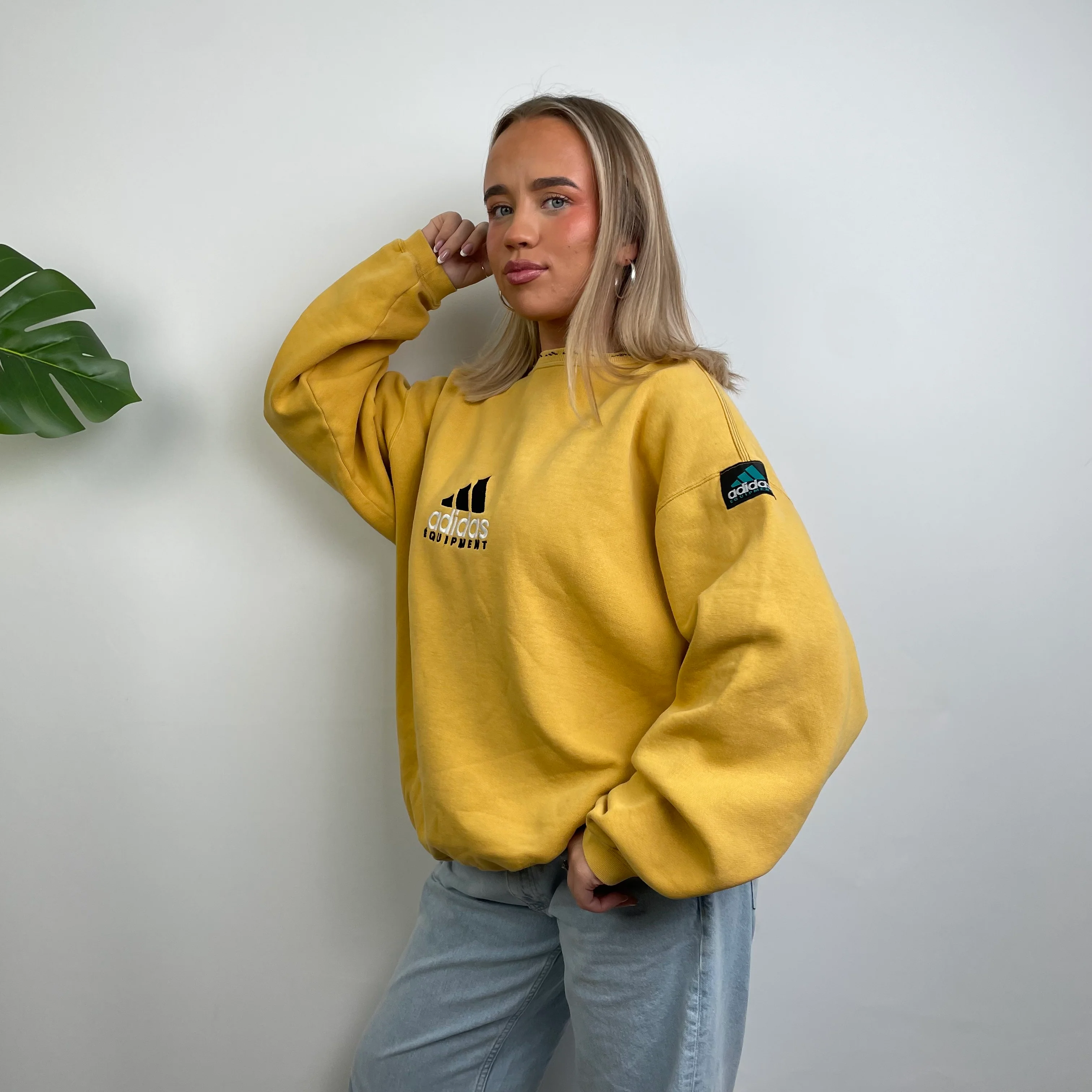 Adidas Equipment Yellow Embroidered Spell Out Sweatshirt (L) - Image 6