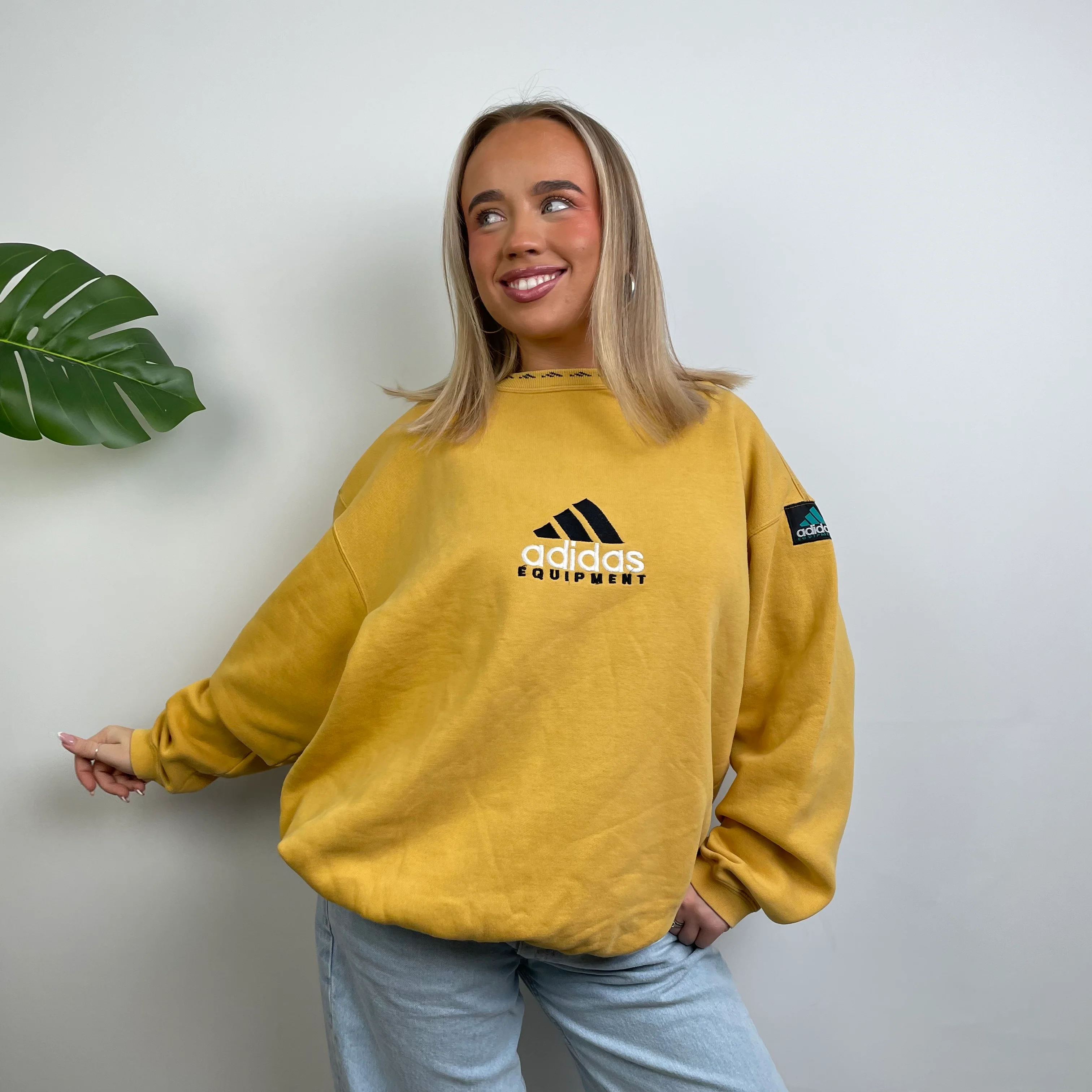Adidas Equipment Yellow Embroidered Spell Out Sweatshirt (L) - Image 7