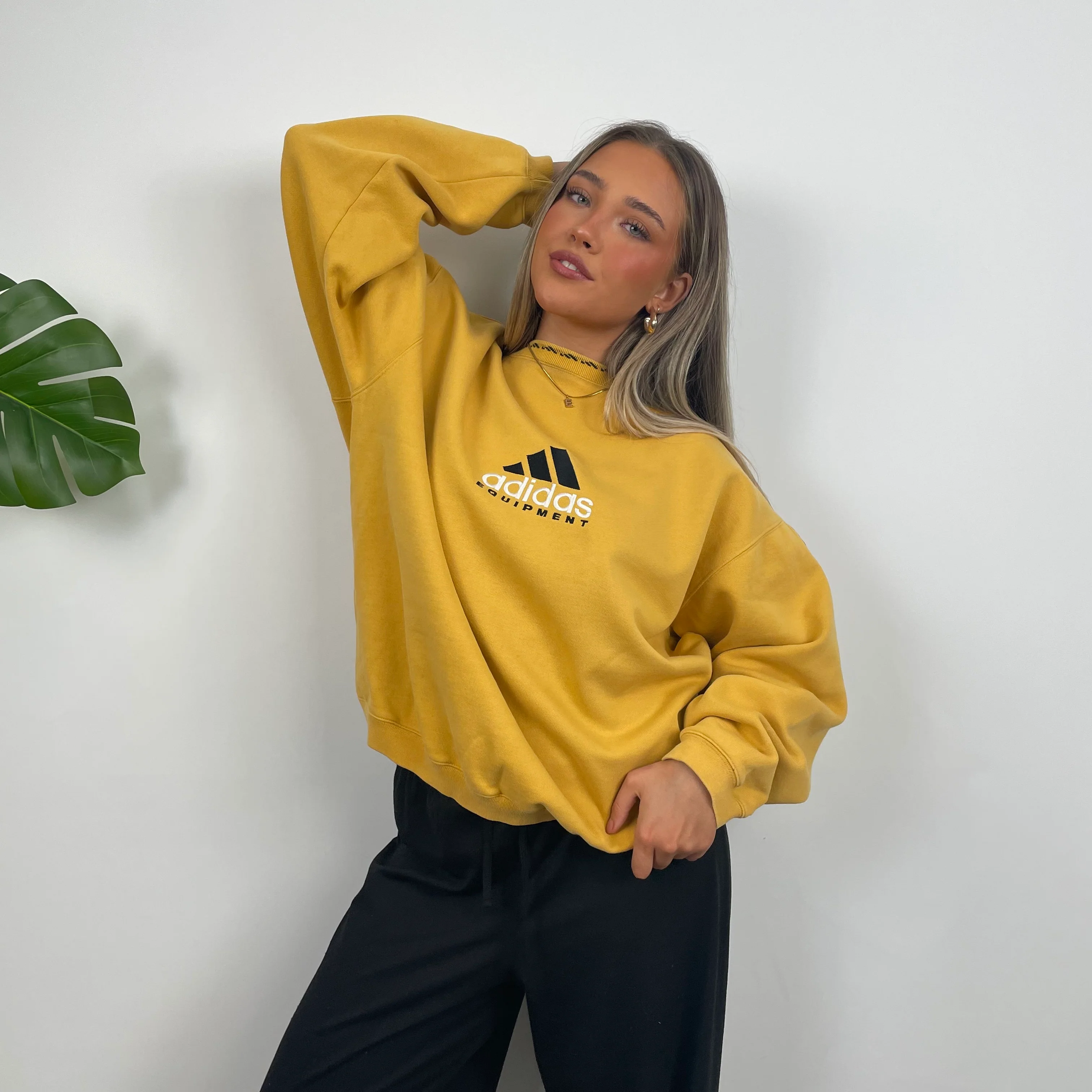Adidas Equipment Yellow Embroidered Spell Out Sweatshirt (M) - Image 4