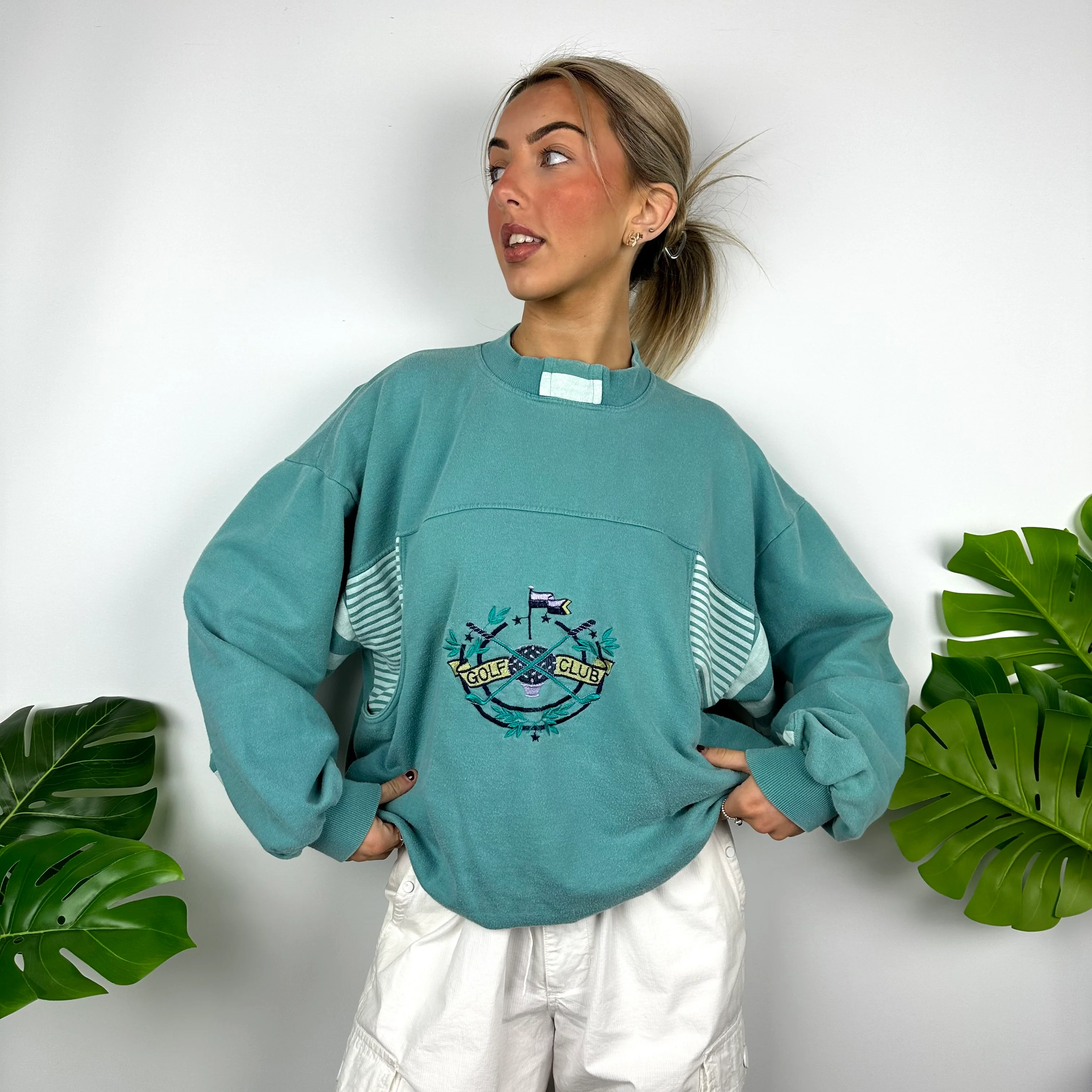 Adidas Golf Mint Green Embroidered Spell Out Sweatshirt (L) - Image 5