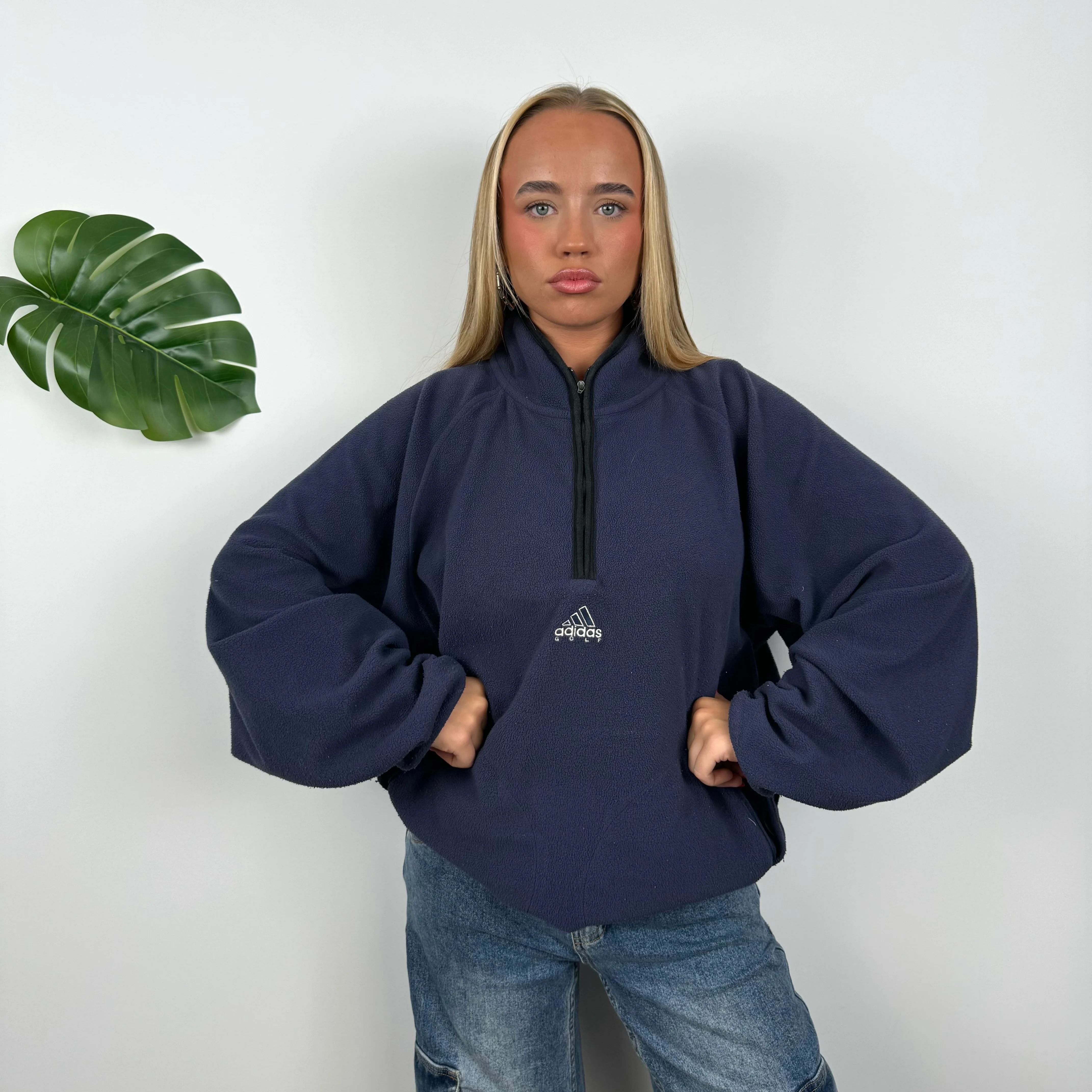Adidas Golf Navy Embroidered Spell Out Teddy Bear Fleece Quarter Zip (L) - Image 4
