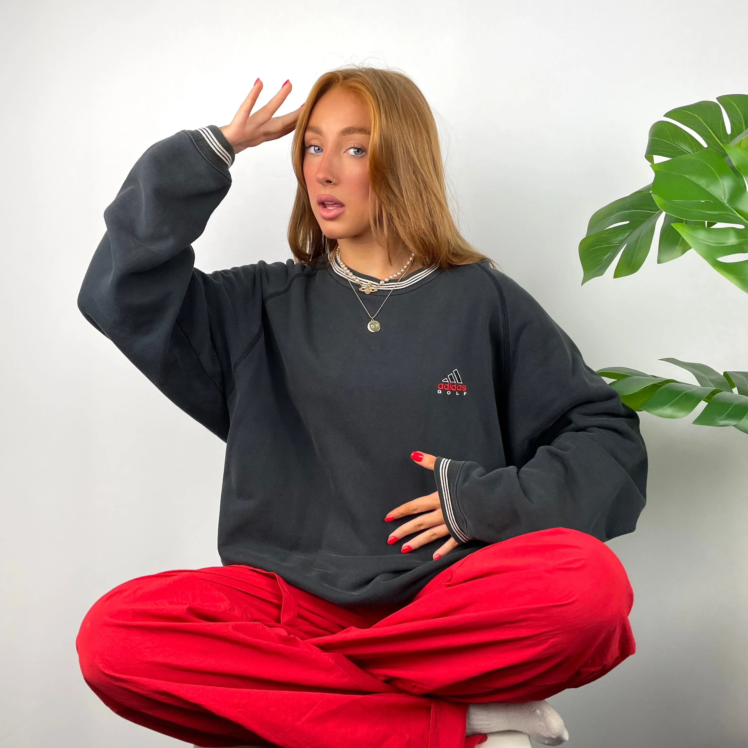 Adidas Golf RARE Black Embroidered Spell Out Sweatshirt (L) - Image 3
