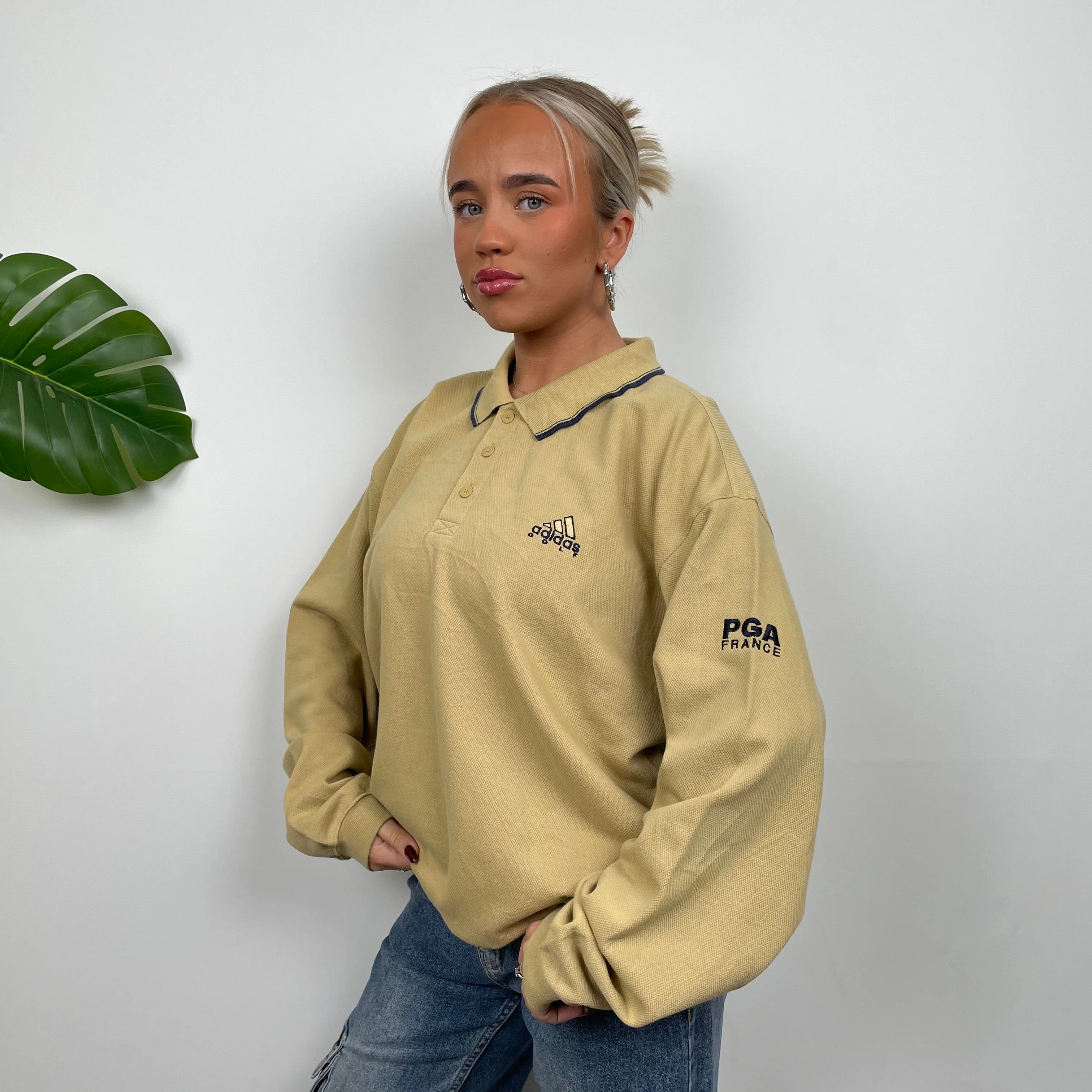 Adidas Golf RARE Tan Embroidered Spell Out Sweatshirt (L) - Image 3