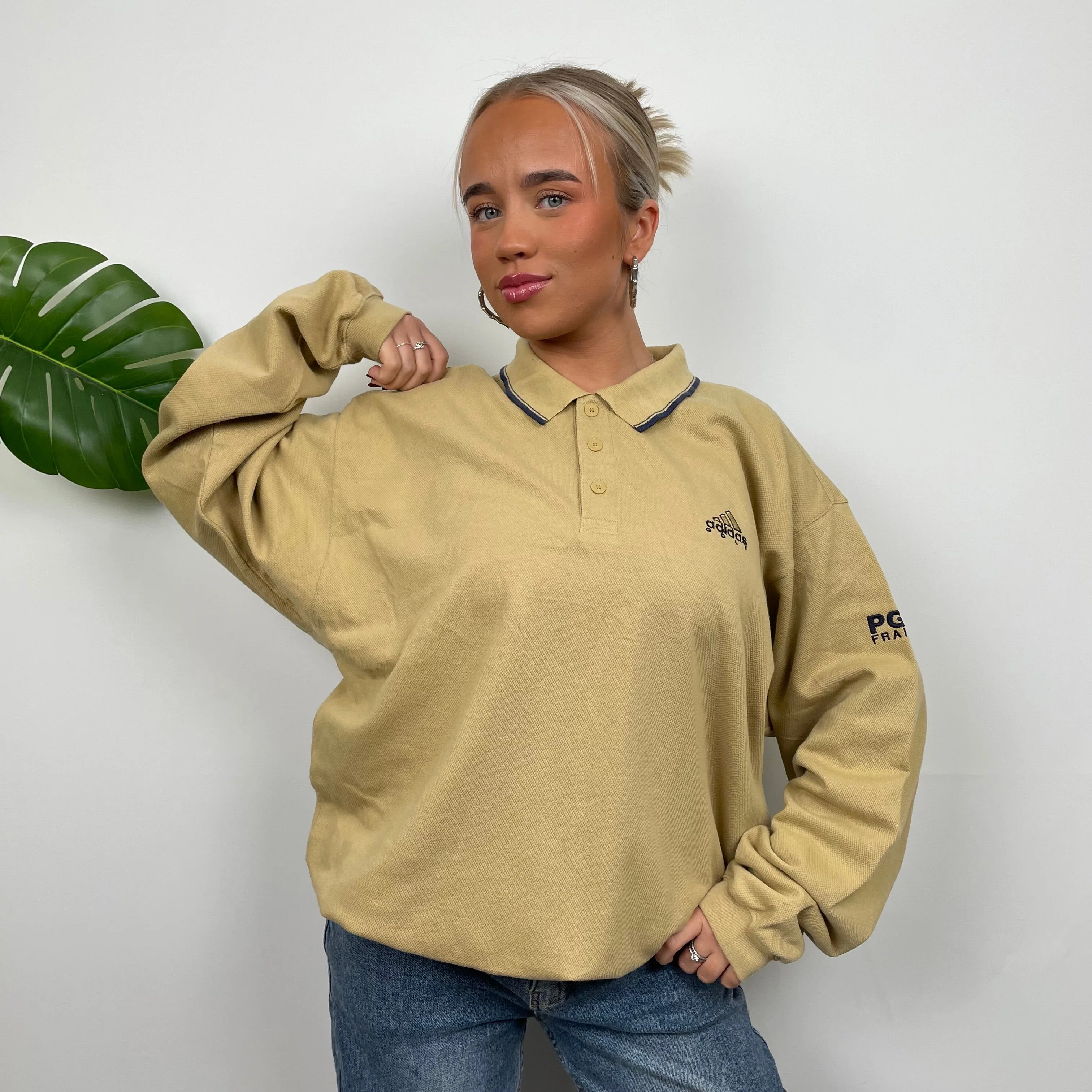 Adidas Golf RARE Tan Embroidered Spell Out Sweatshirt (L) - Image 5