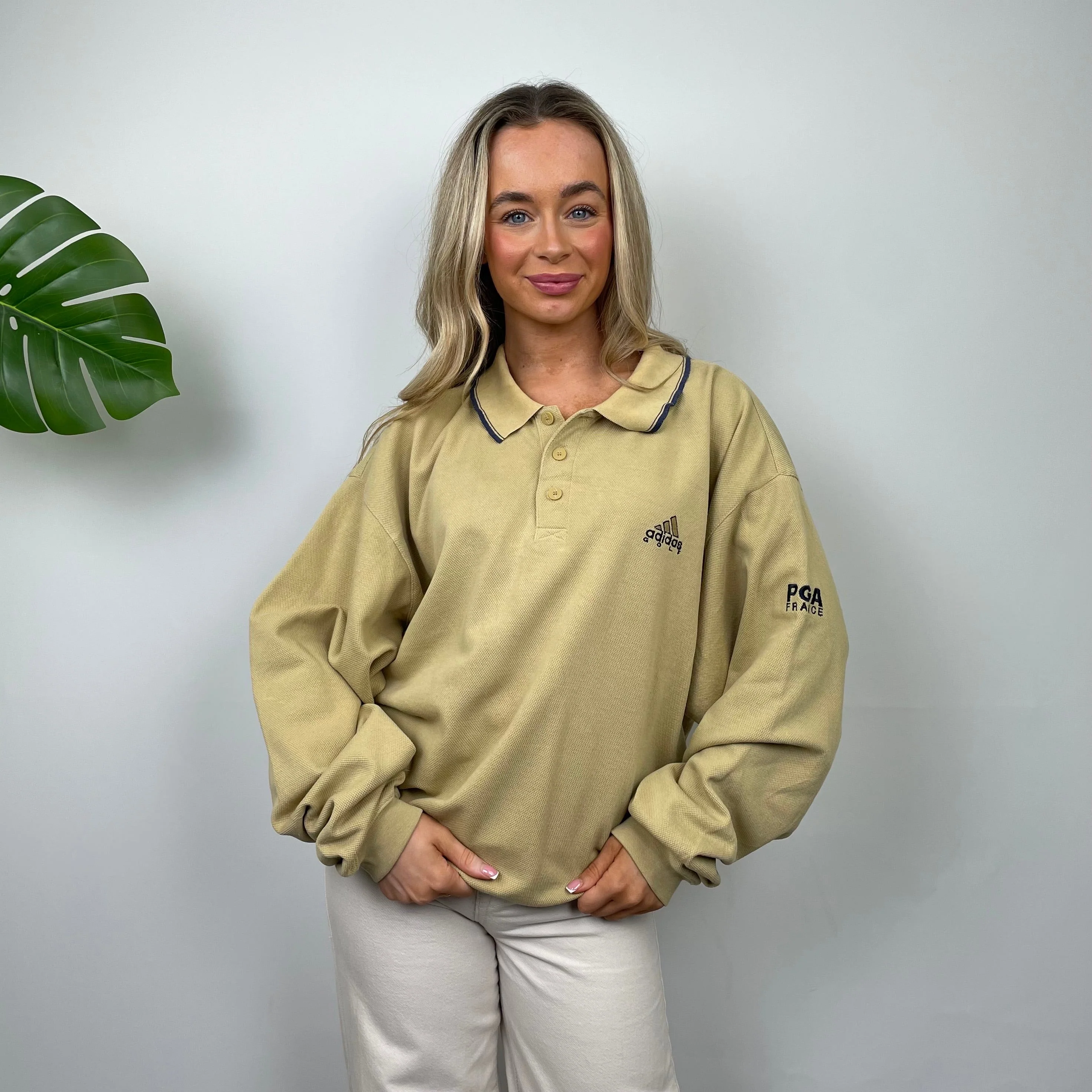 Adidas Golf RARE Tan Embroidered Spell Out Sweatshirt (L) - Image 2
