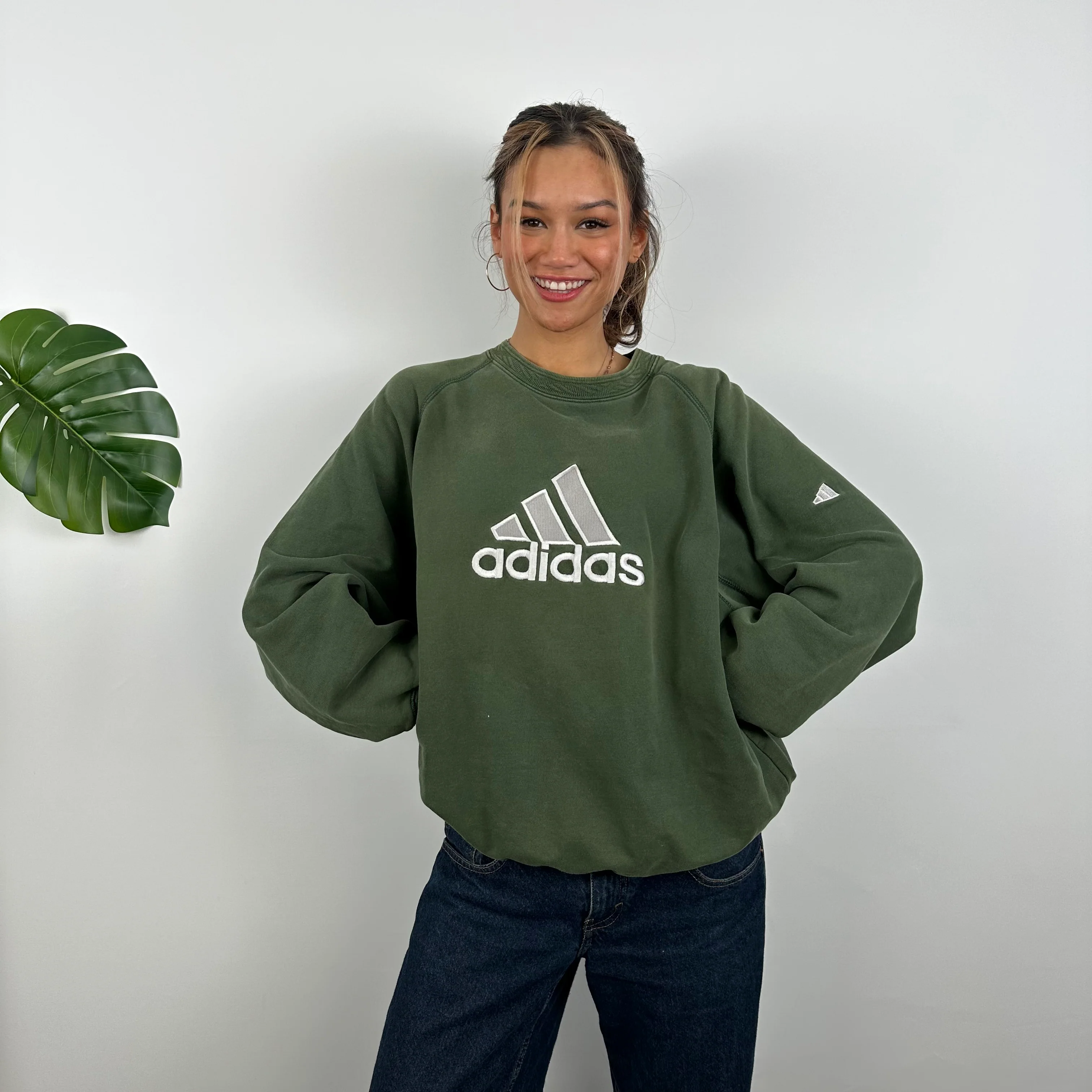 Adidas Green Embroidered Spell Out Sweatshirt (M) - Image 3