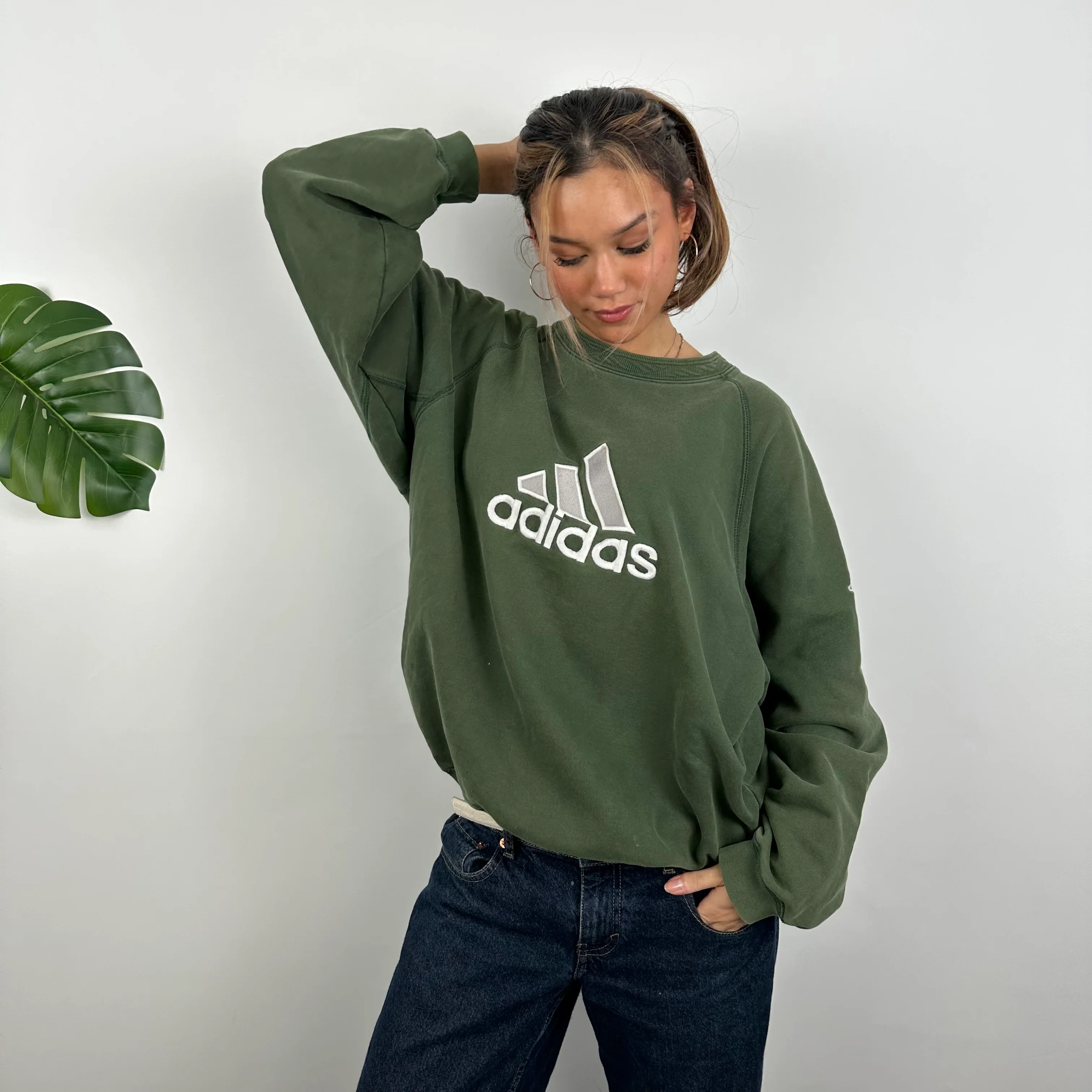 Adidas Green Embroidered Spell Out Sweatshirt (M) - Image 5