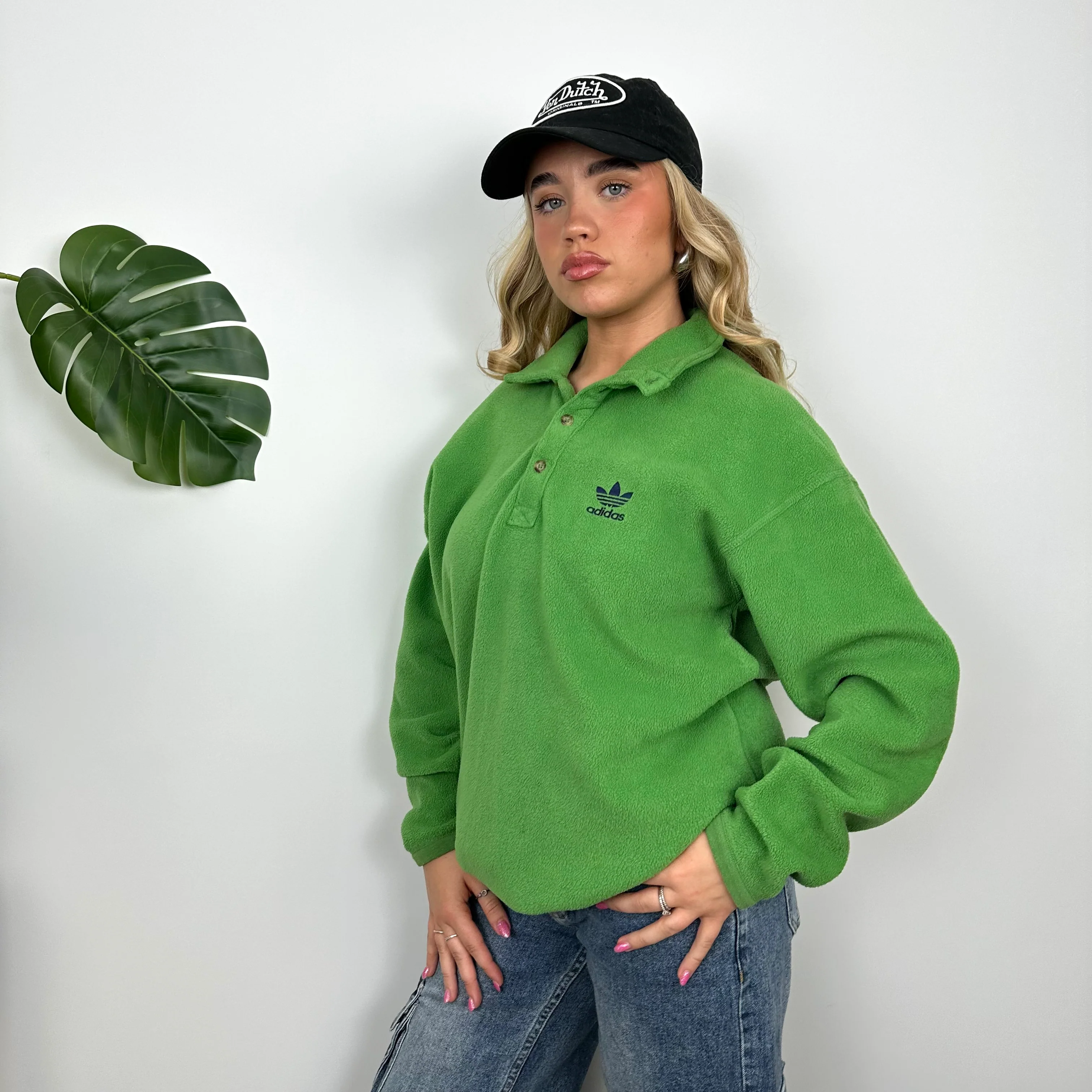 Adidas Green Embroidered Spell Out Teddy Bear Quarter Button Fleece (L) - Image 3