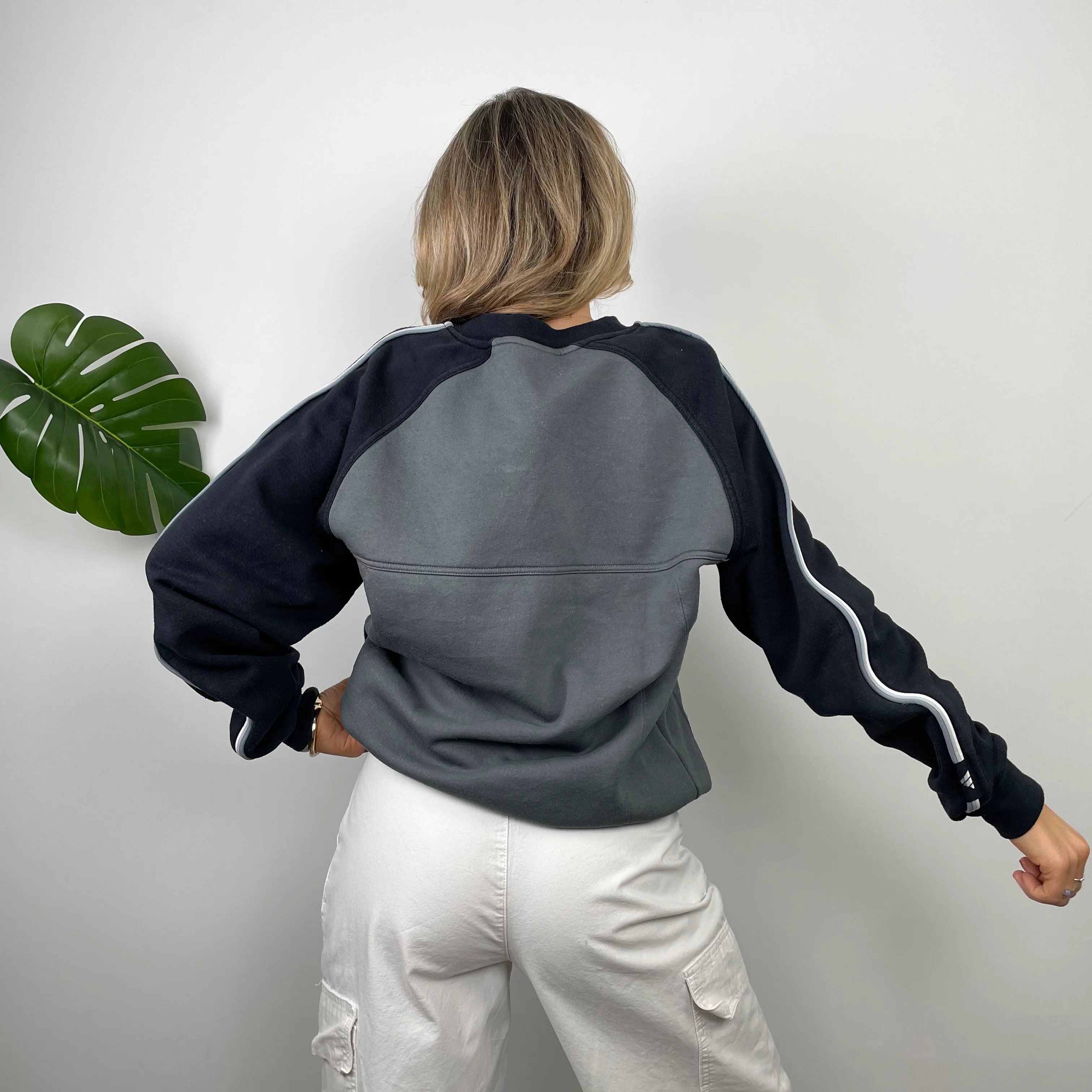 Adidas Grey & Black Embroidered Spell Out Sweatshirt (M) - Image 4