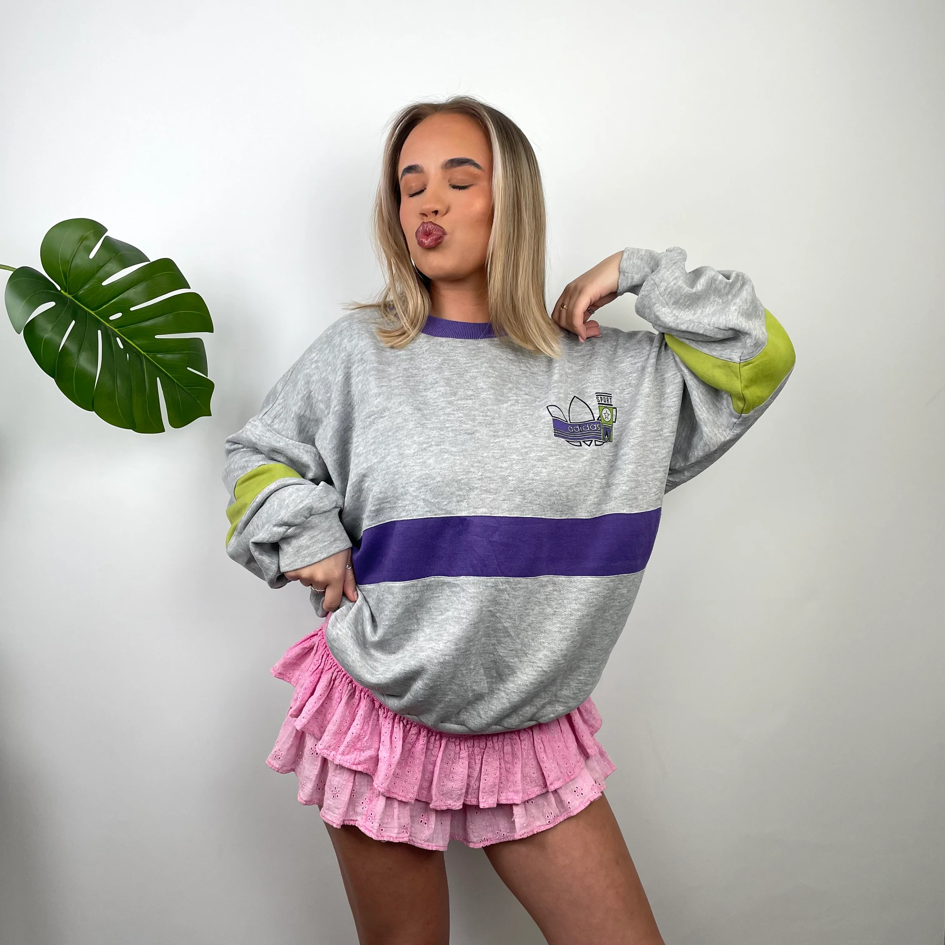 Adidas Grey Colour Block Sweatshirt (M) - Image 5