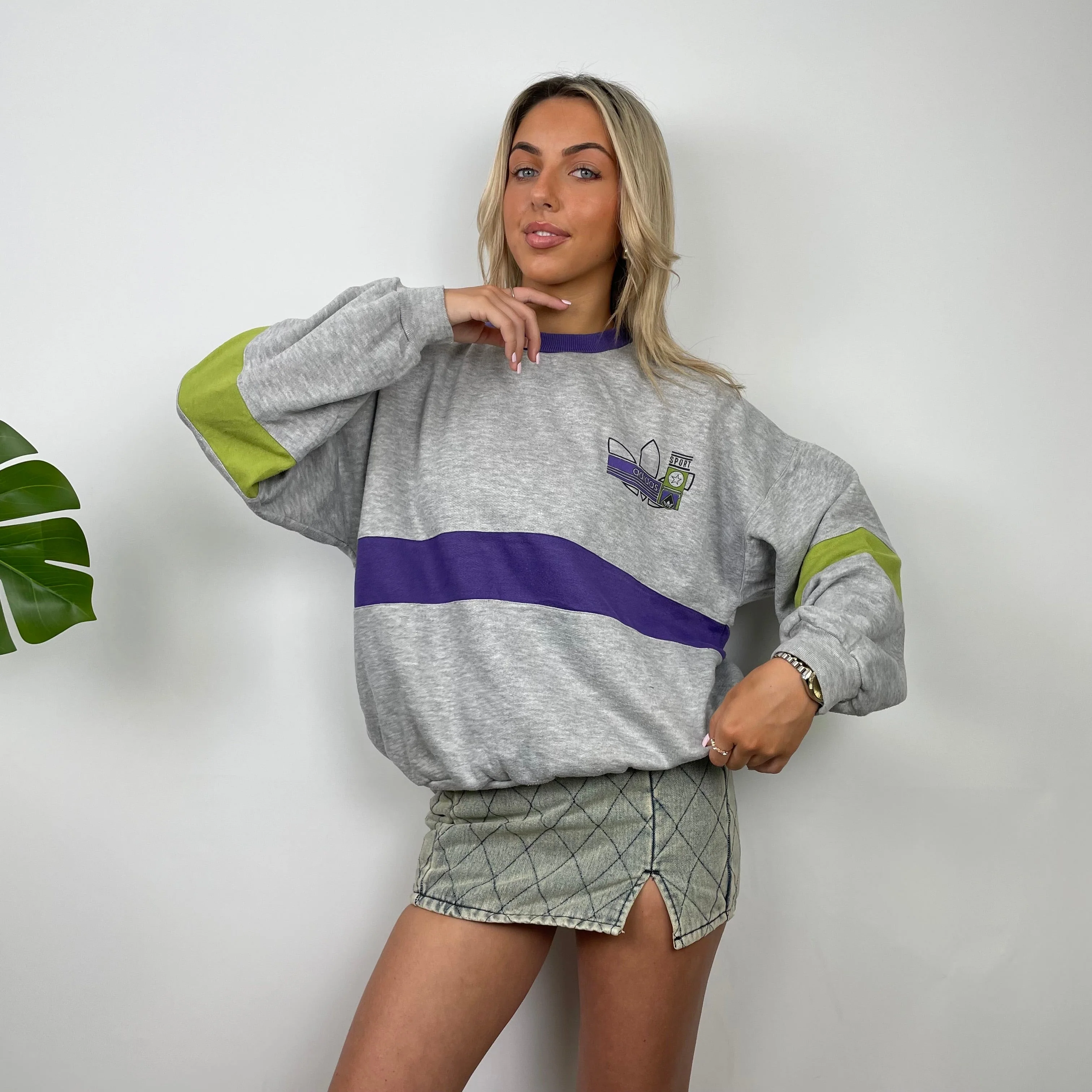 Adidas Grey Colour Block Sweatshirt (M) - Image 6