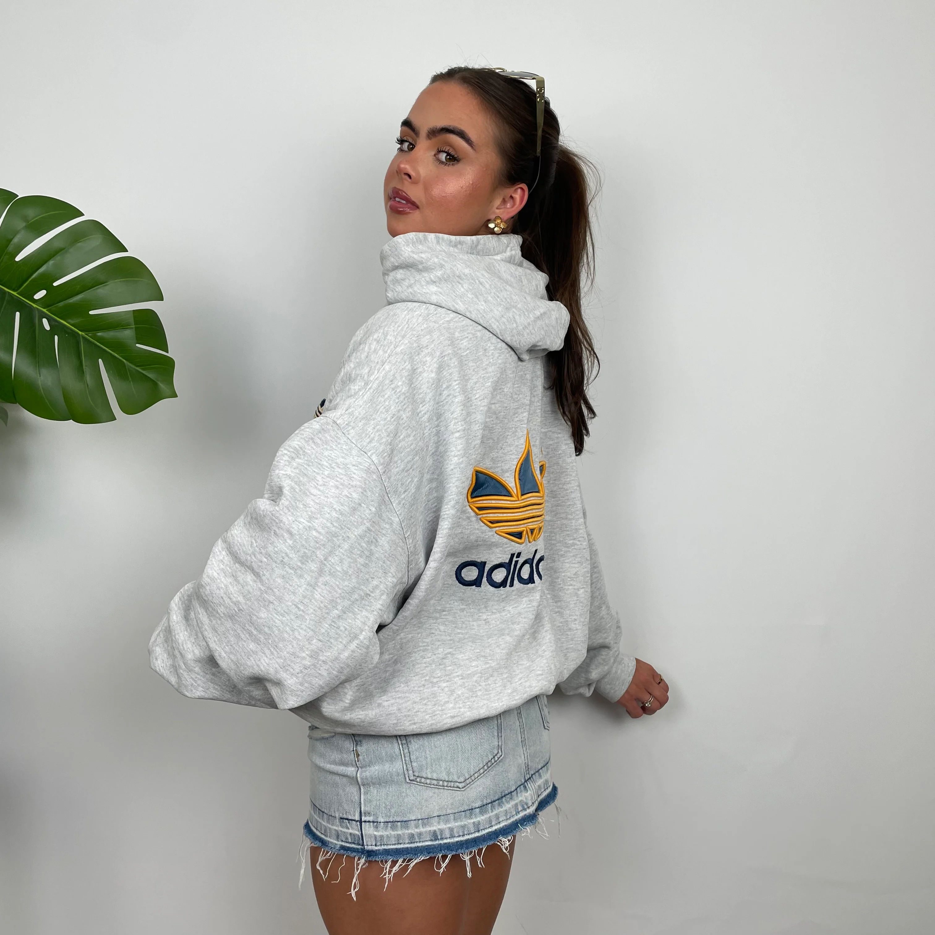 Adidas Grey Embroidered Spell Out Hoodie (M) - Image 3