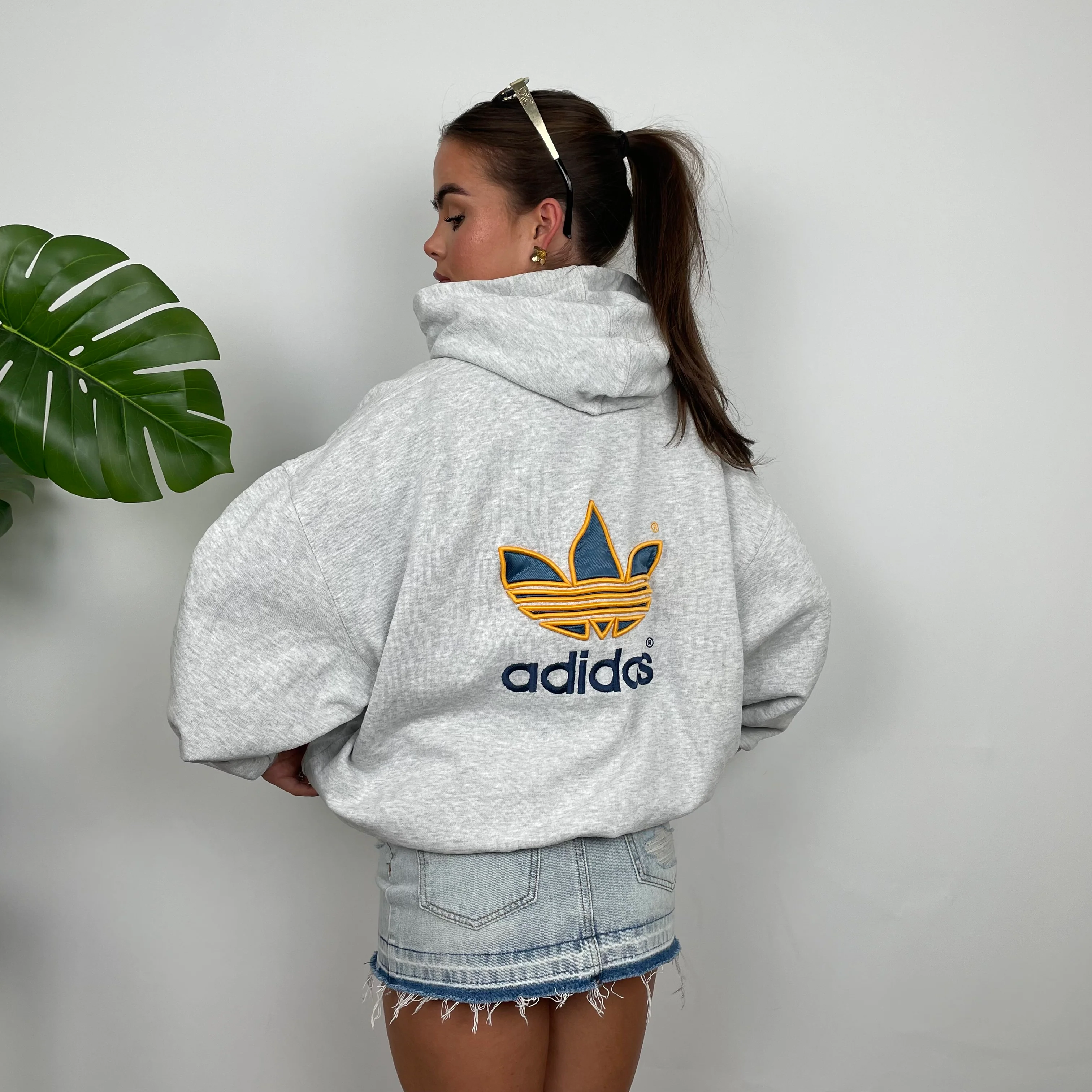 Adidas Grey Embroidered Spell Out Hoodie (M) - Image 6