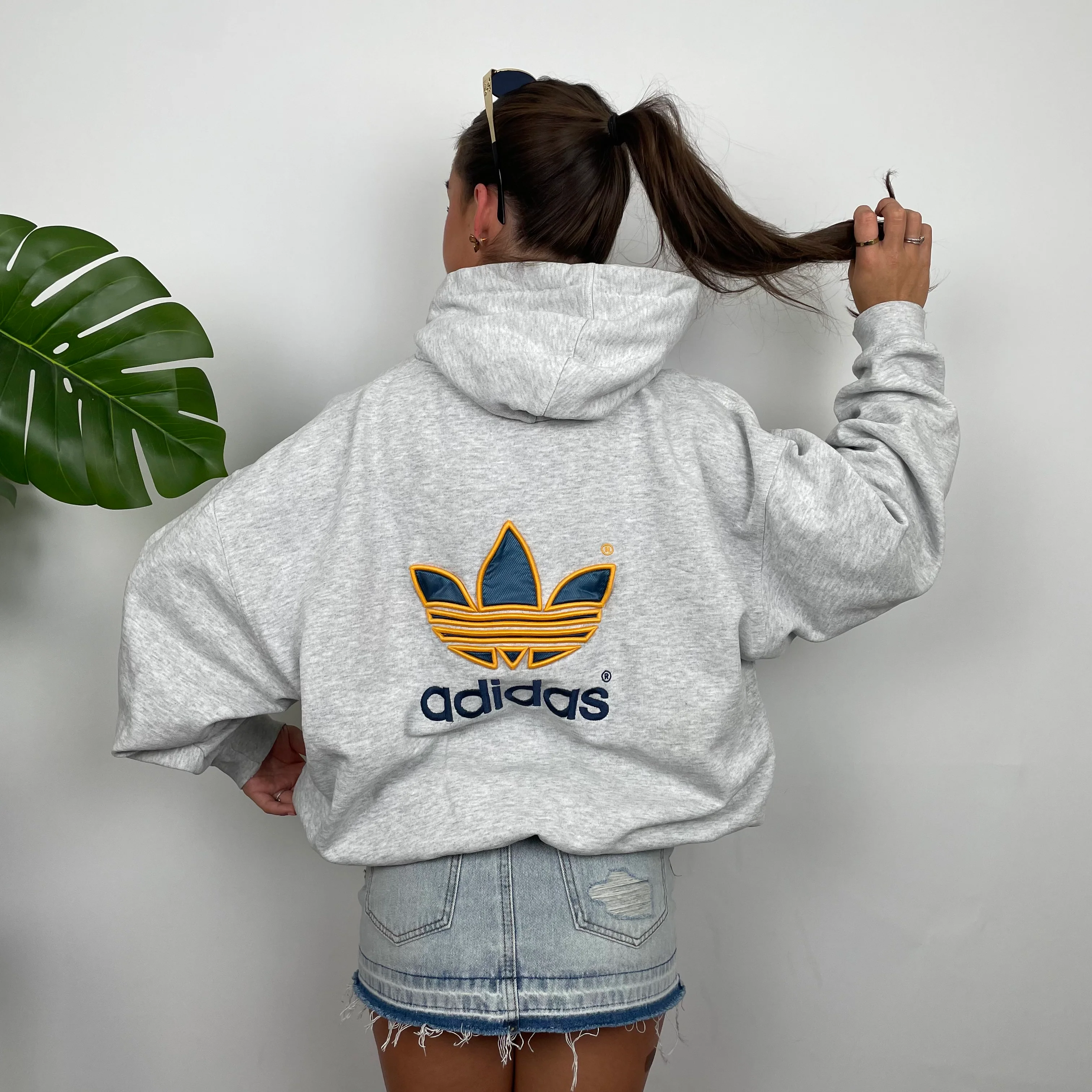 Adidas Grey Embroidered Spell Out Hoodie (M) - Image 9