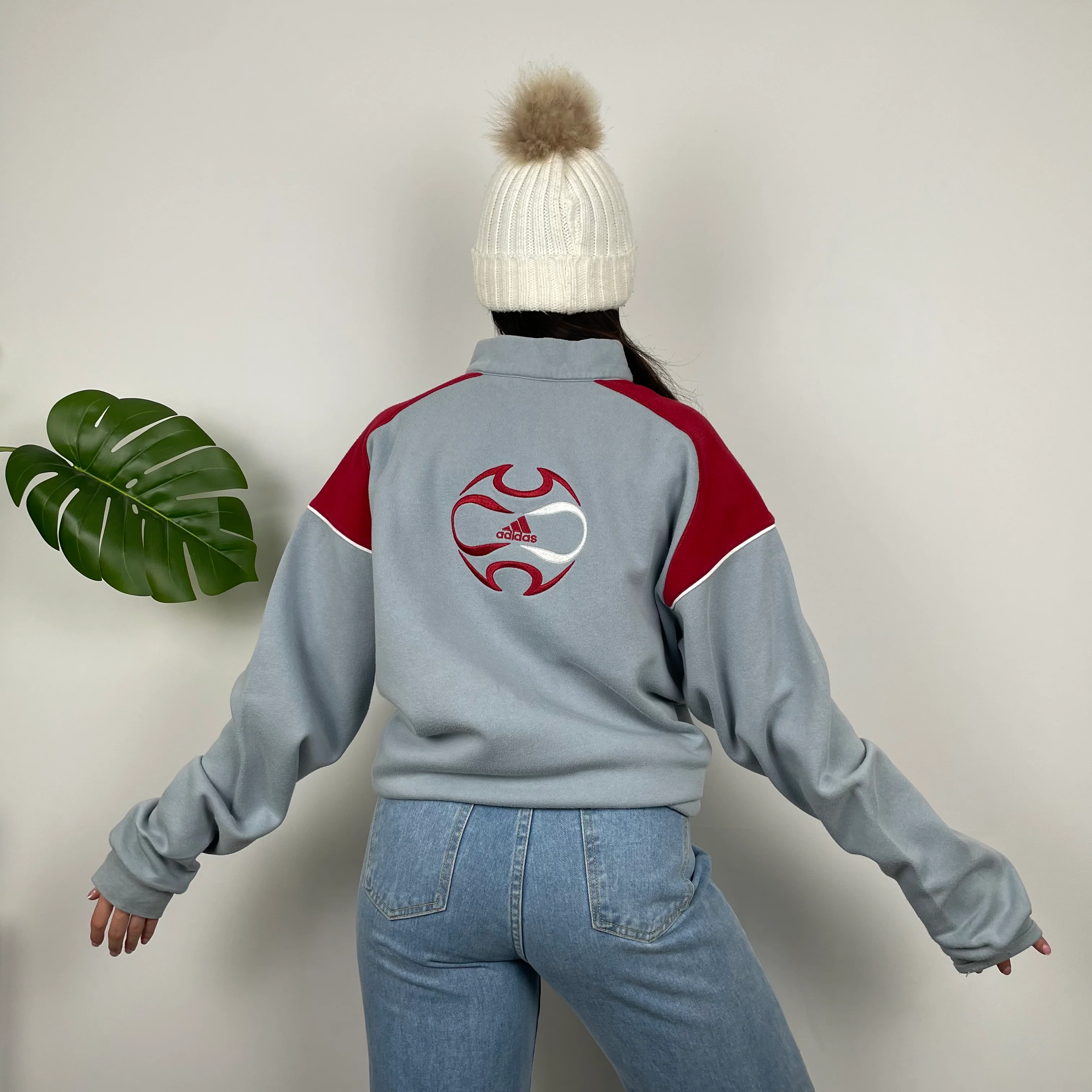 Adidas Grey Embroidered Spell Out Quarter Zip Sweatshirt (XL) - Image 2