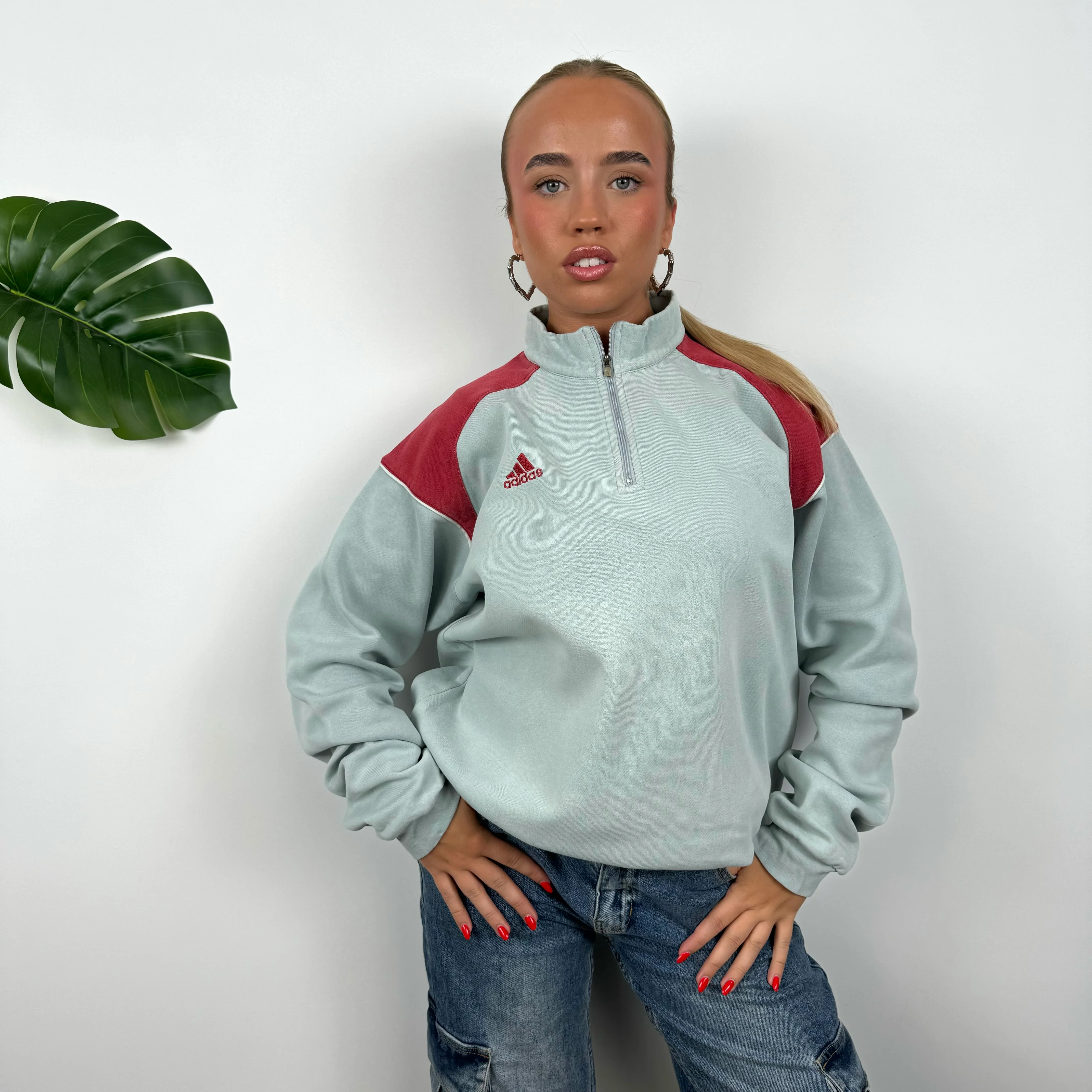 Adidas Grey Embroidered Spell Out Quarter Zip Sweatshirt (M) - Image 5