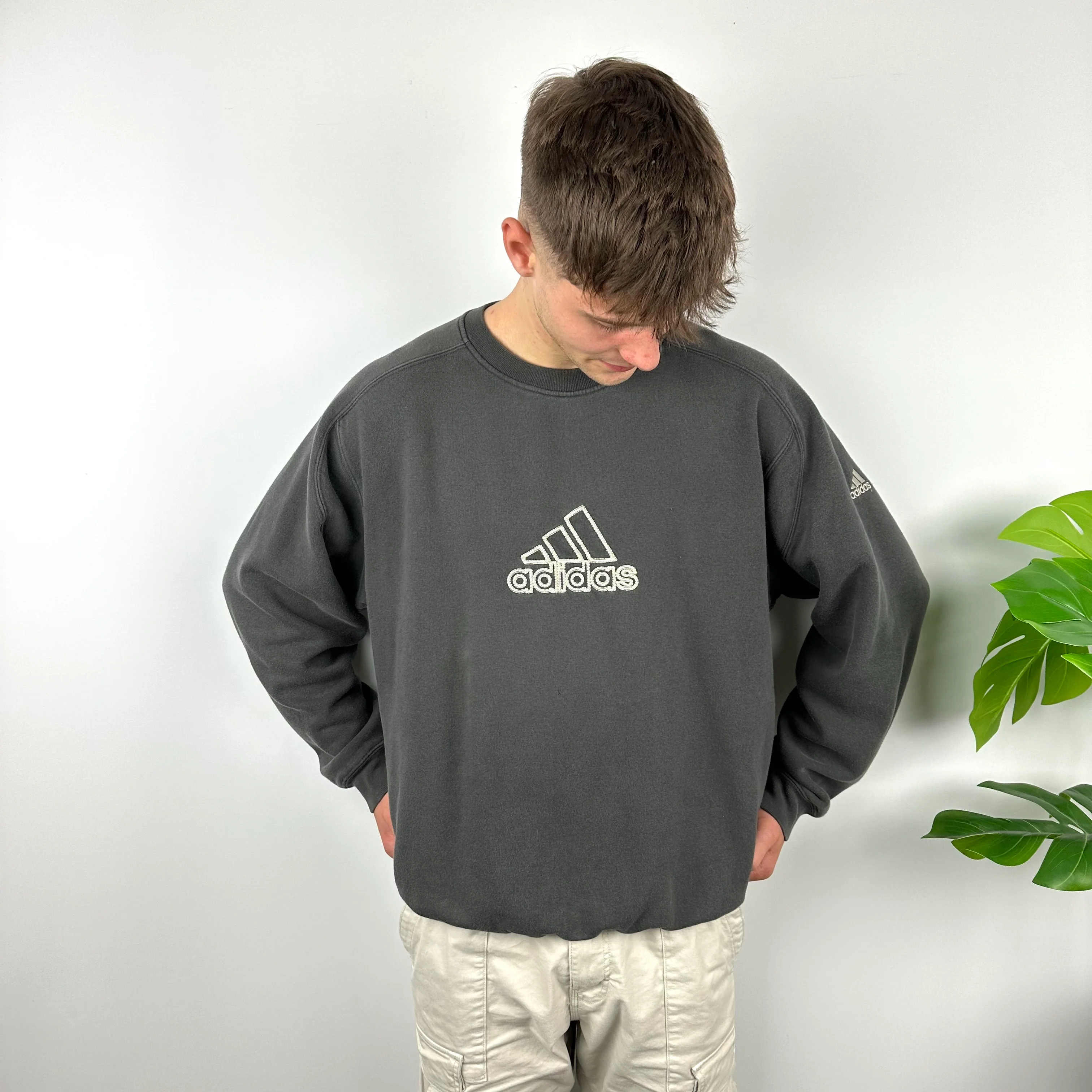 Adidas Grey Embroidered Spell Out Sweatshirt (XL) - Image 6