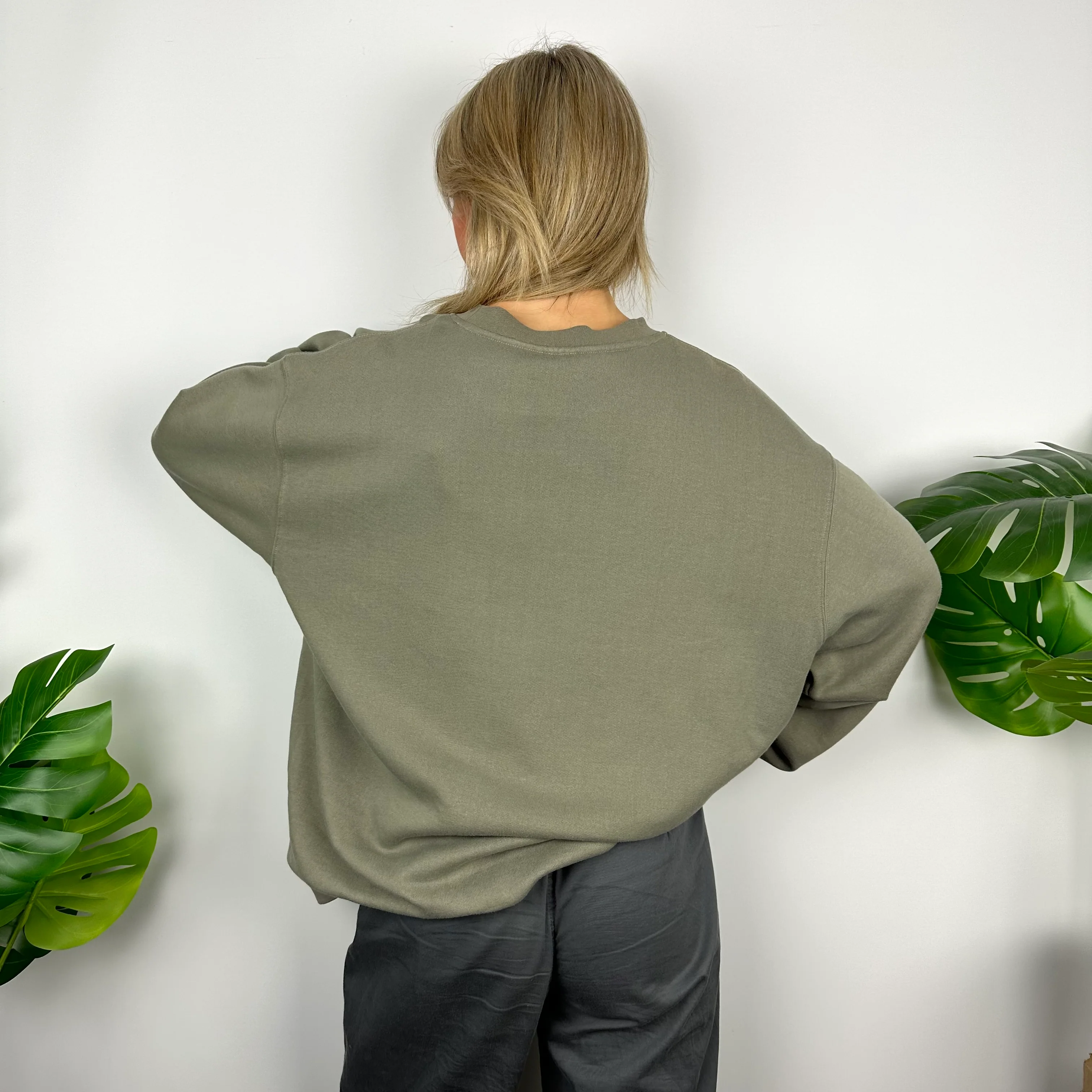 Adidas Khaki Embroidered Spell Out Sweatshirt (XXL) - Image 4