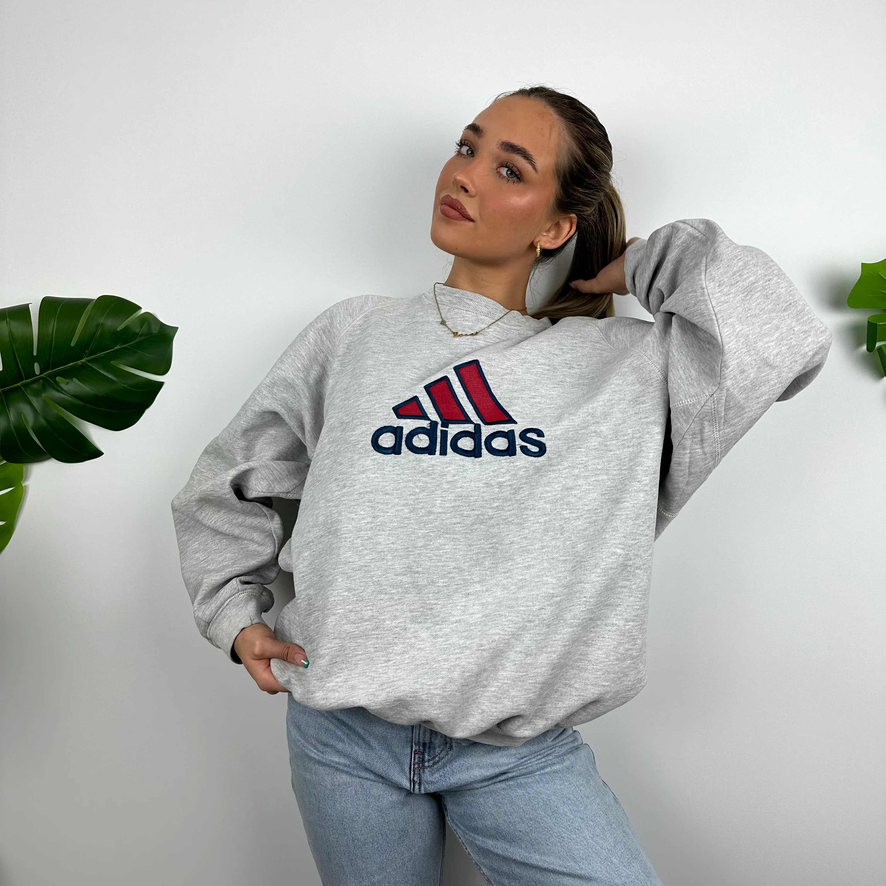 Adidas Grey Embroidered Spell Out Sweatshirt (L) - Image 5