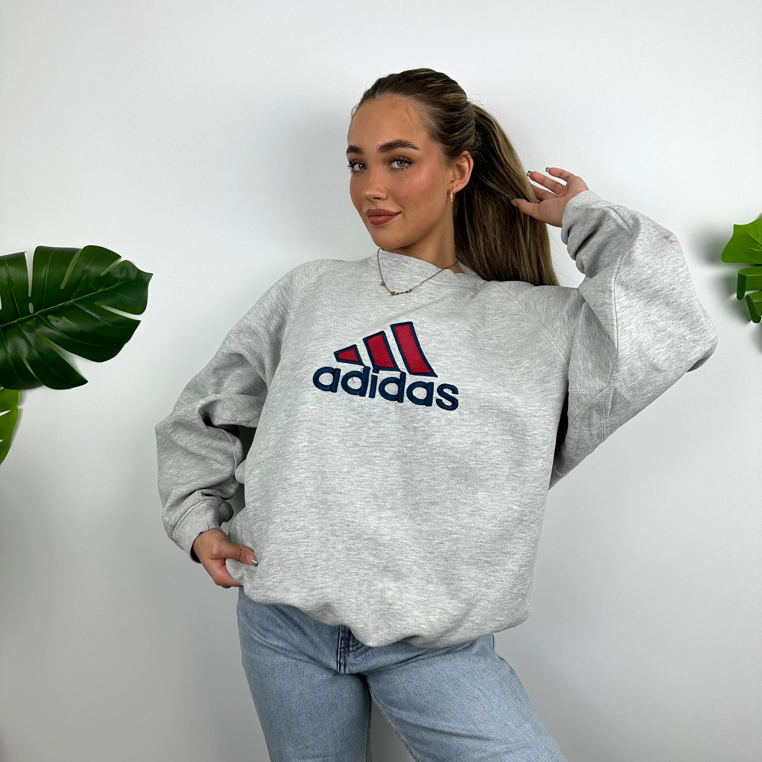 Adidas Grey Embroidered Spell Out Sweatshirt (L) - Image 6