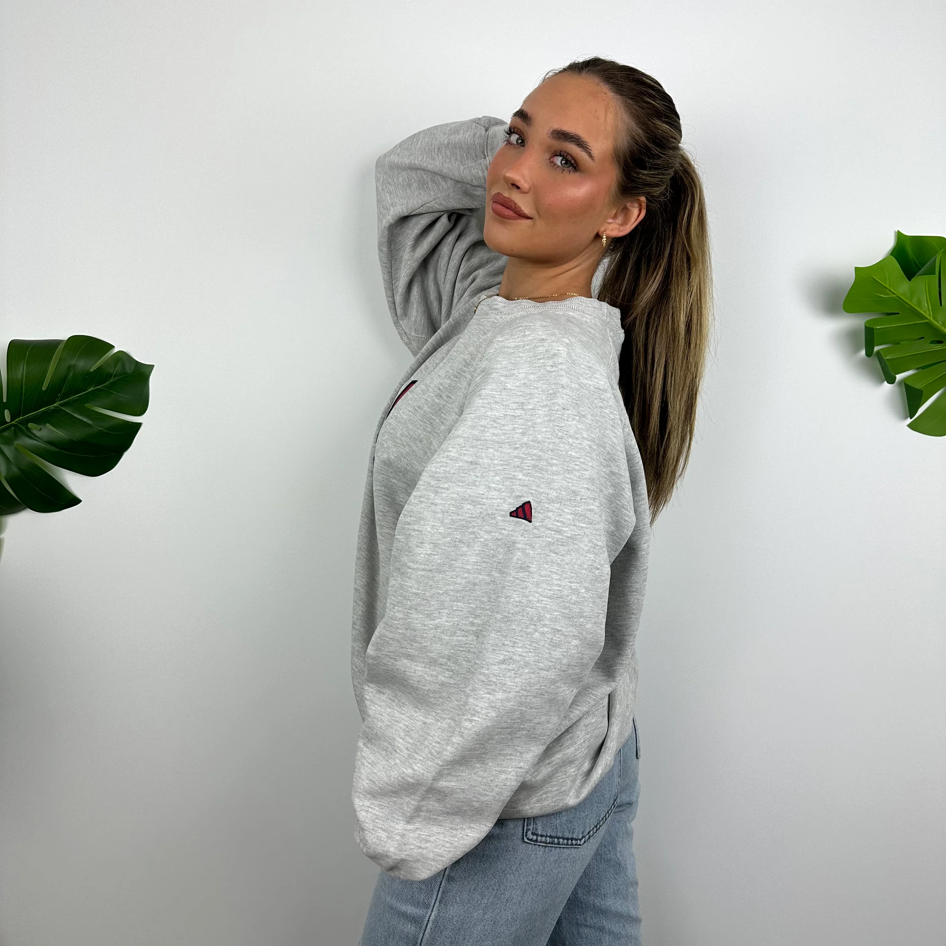 Adidas Grey Embroidered Spell Out Sweatshirt (L) - Image 7