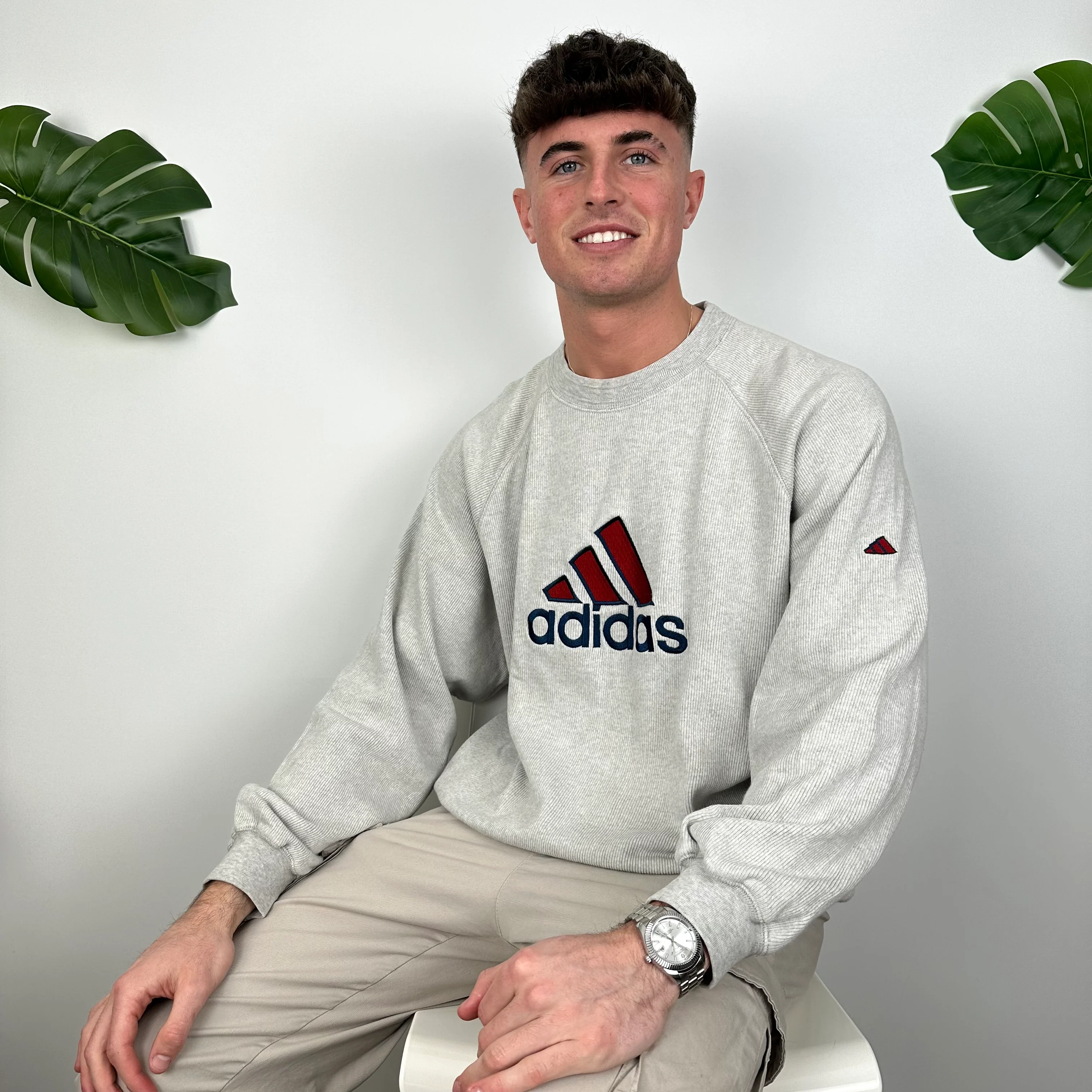 Adidas Grey Embroidered Spell Out Sweatshirt (M) - Image 3