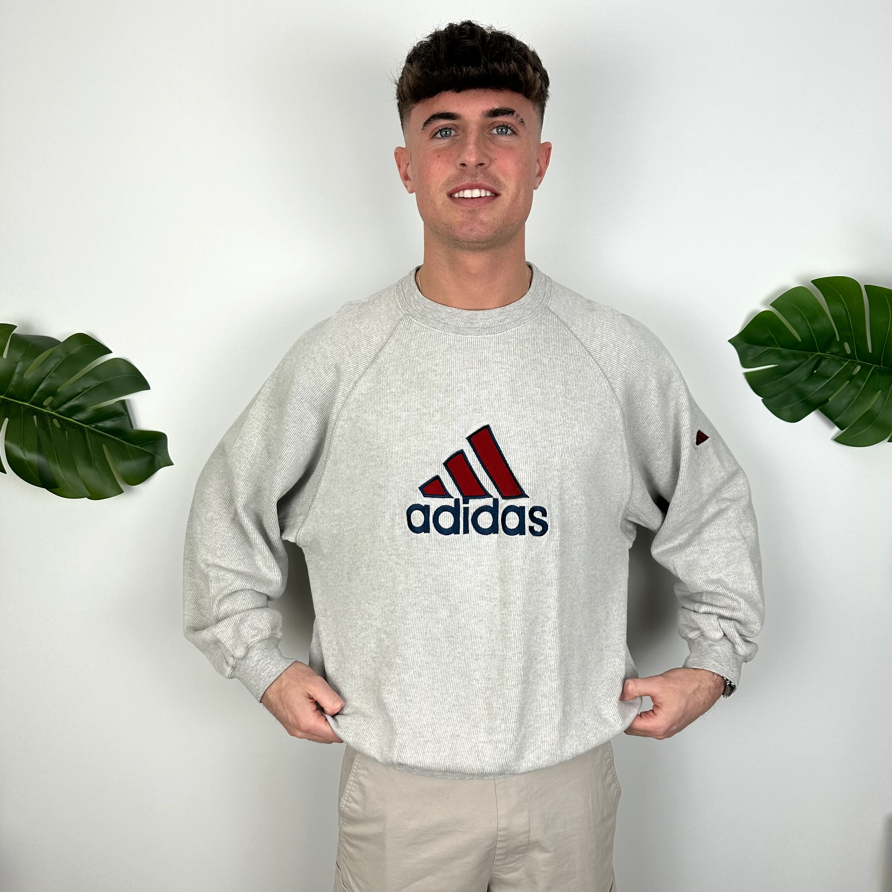 Adidas Grey Embroidered Spell Out Sweatshirt (M) - Image 6