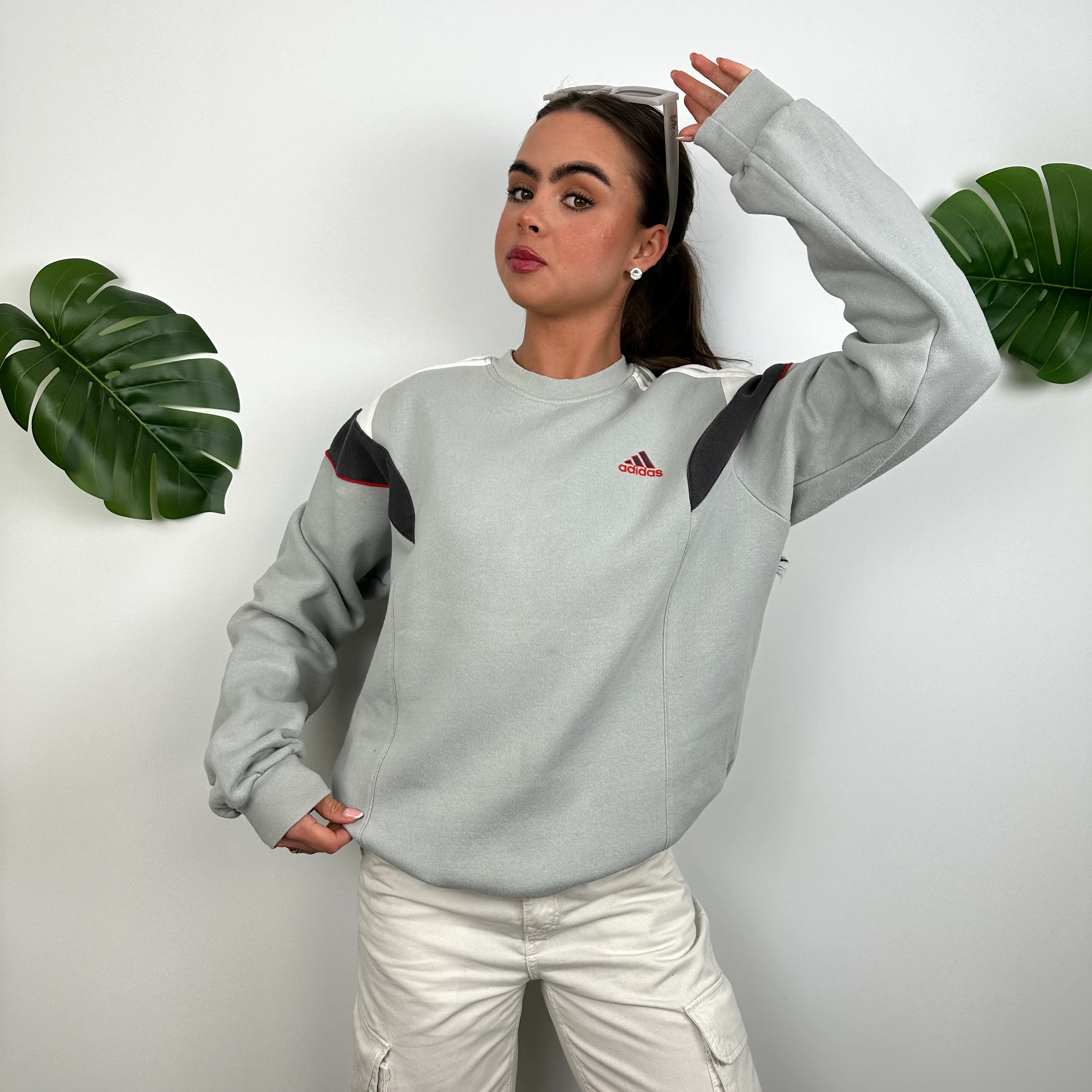 Adidas Grey Embroidered Spell Out Sweatshirt (M) - Image 2