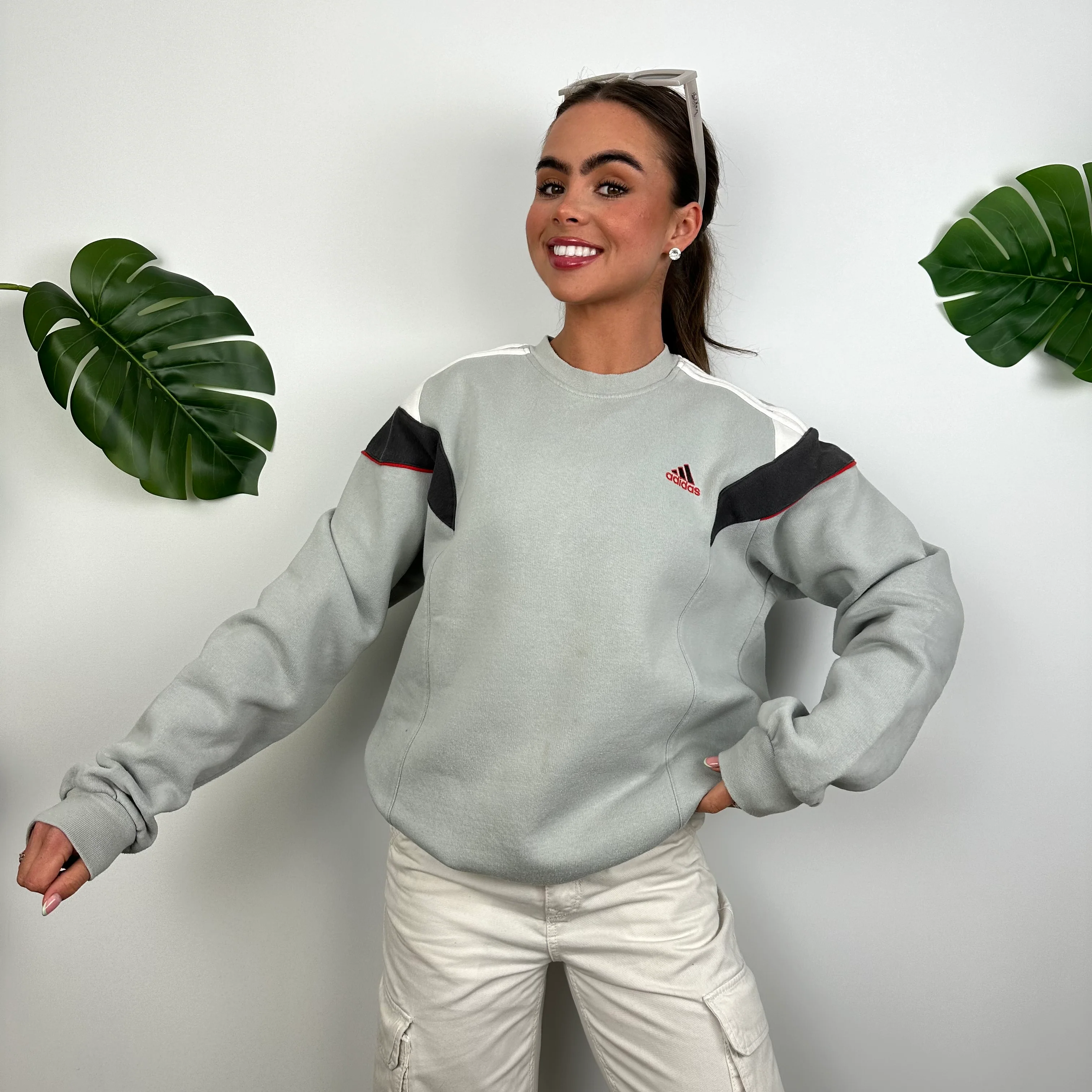 Adidas Grey Embroidered Spell Out Sweatshirt (M) - Image 3