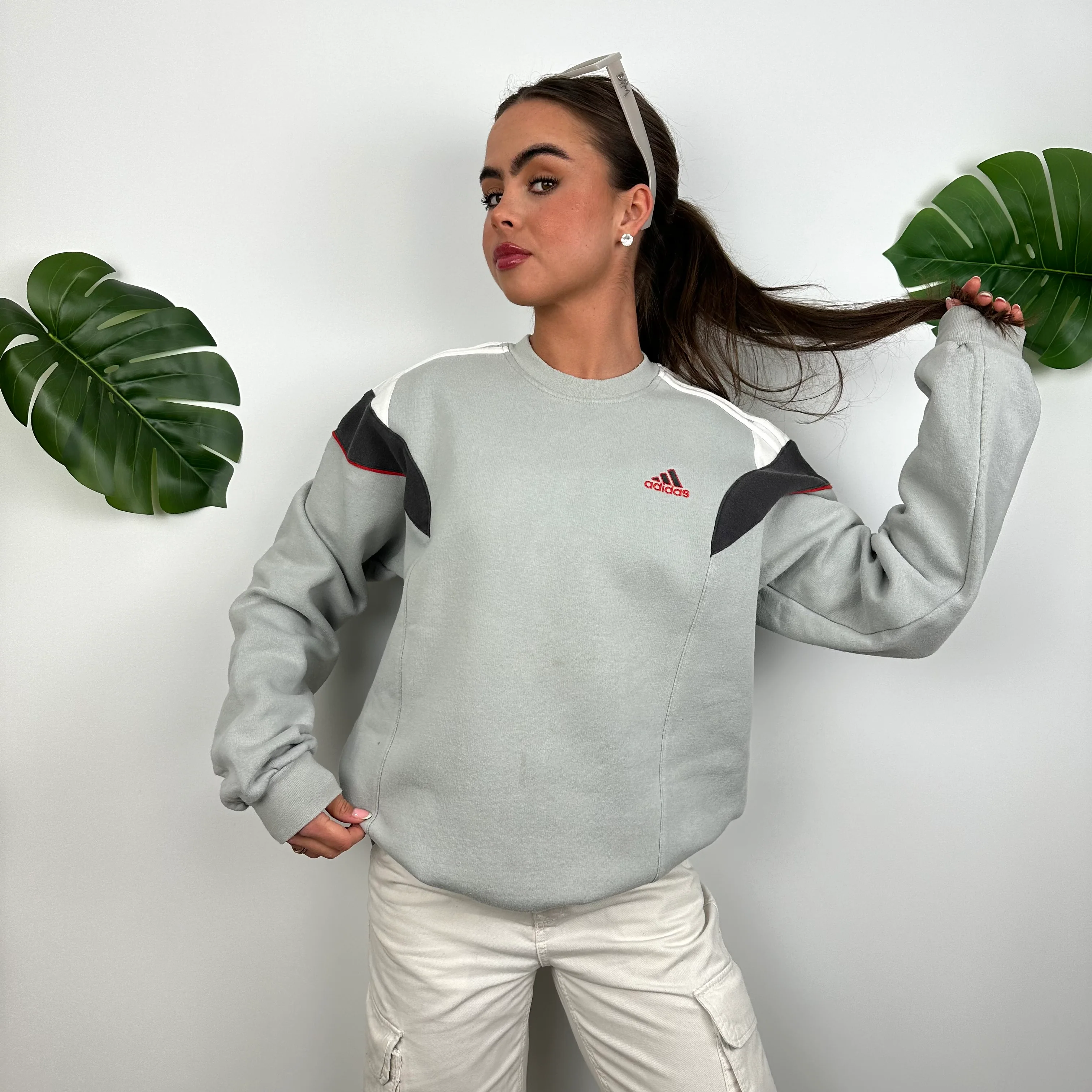 Adidas Grey Embroidered Spell Out Sweatshirt (M) - Image 4