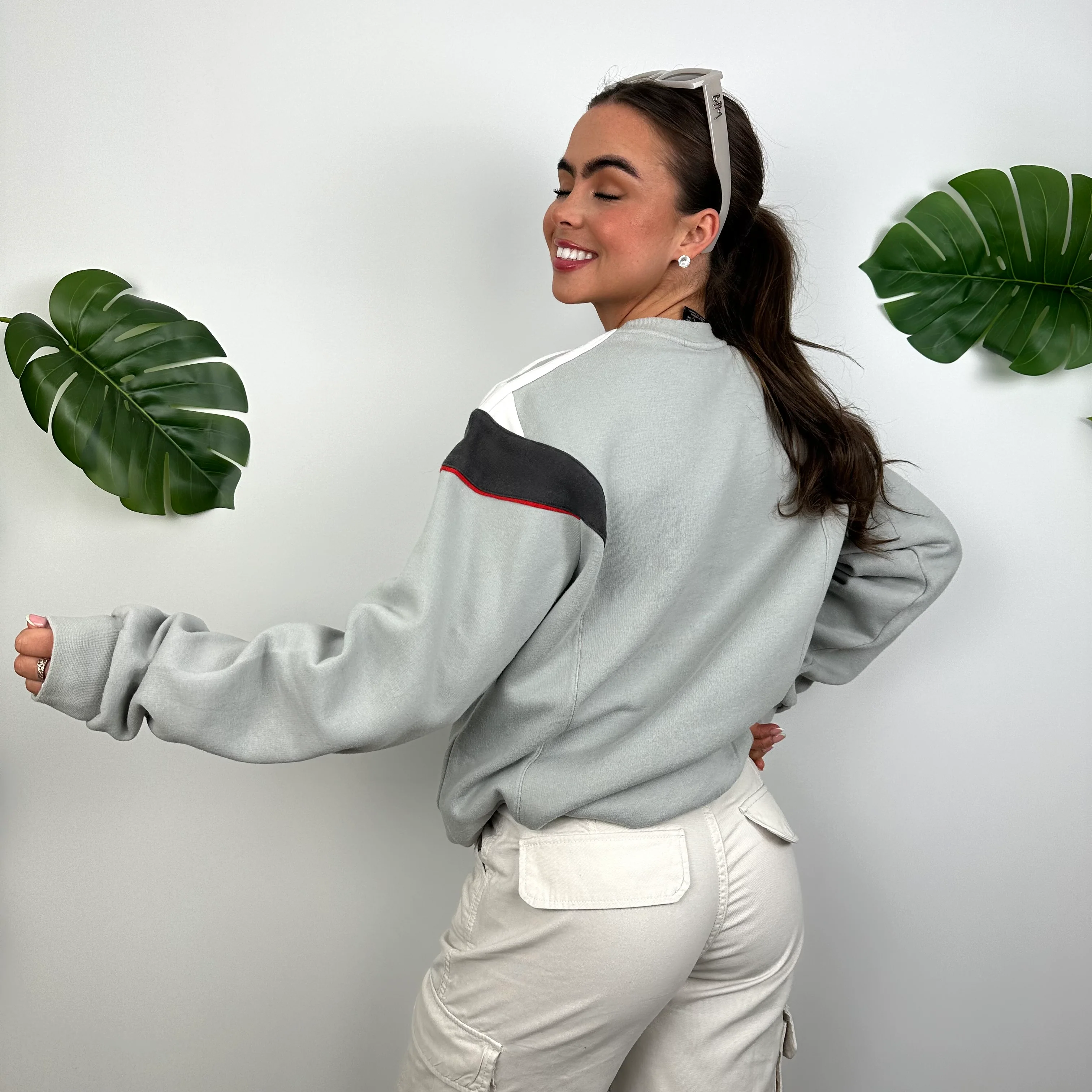 Adidas Grey Embroidered Spell Out Sweatshirt (M) - Image 7