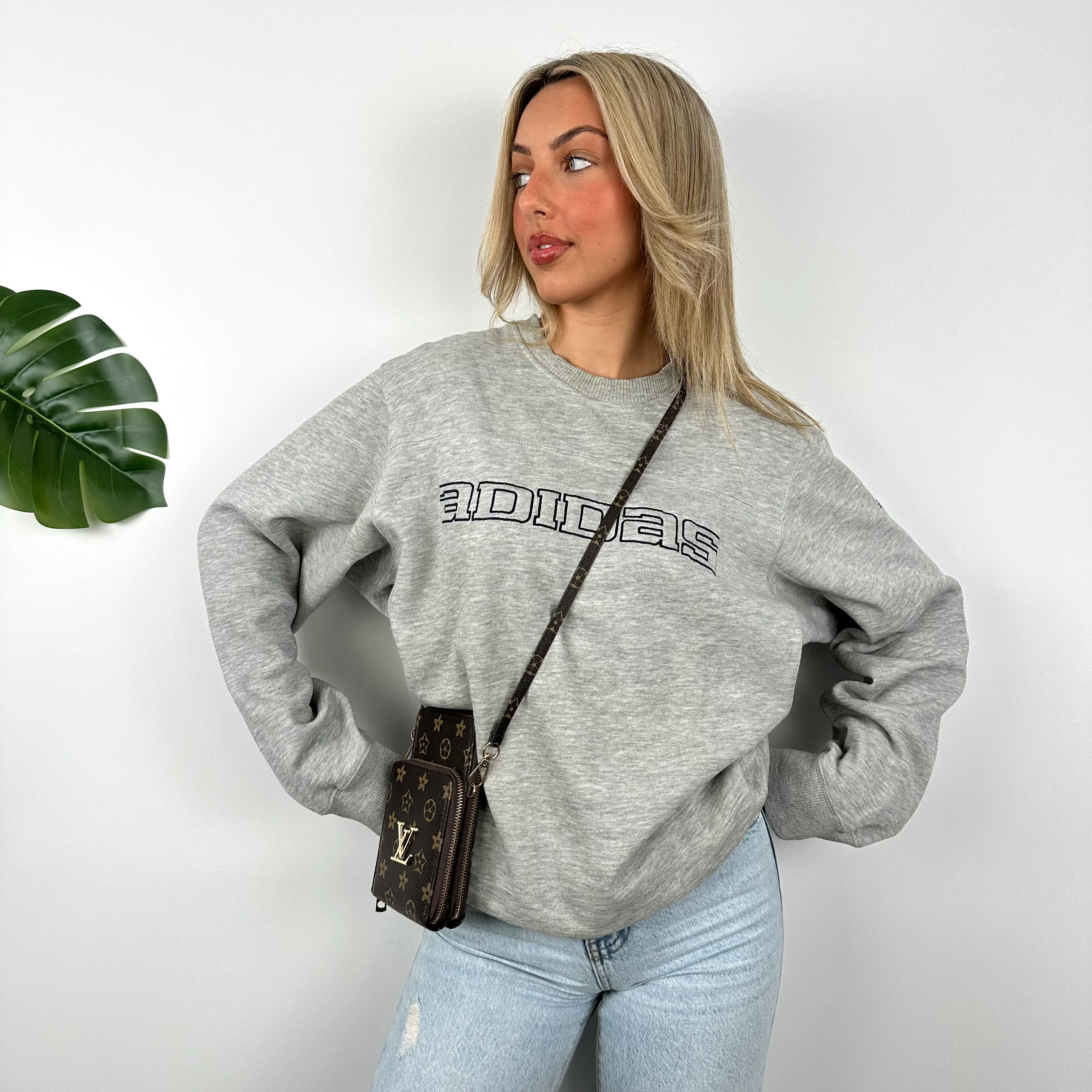 Adidas Grey Embroidered Spell Out Sweatshirt (M)