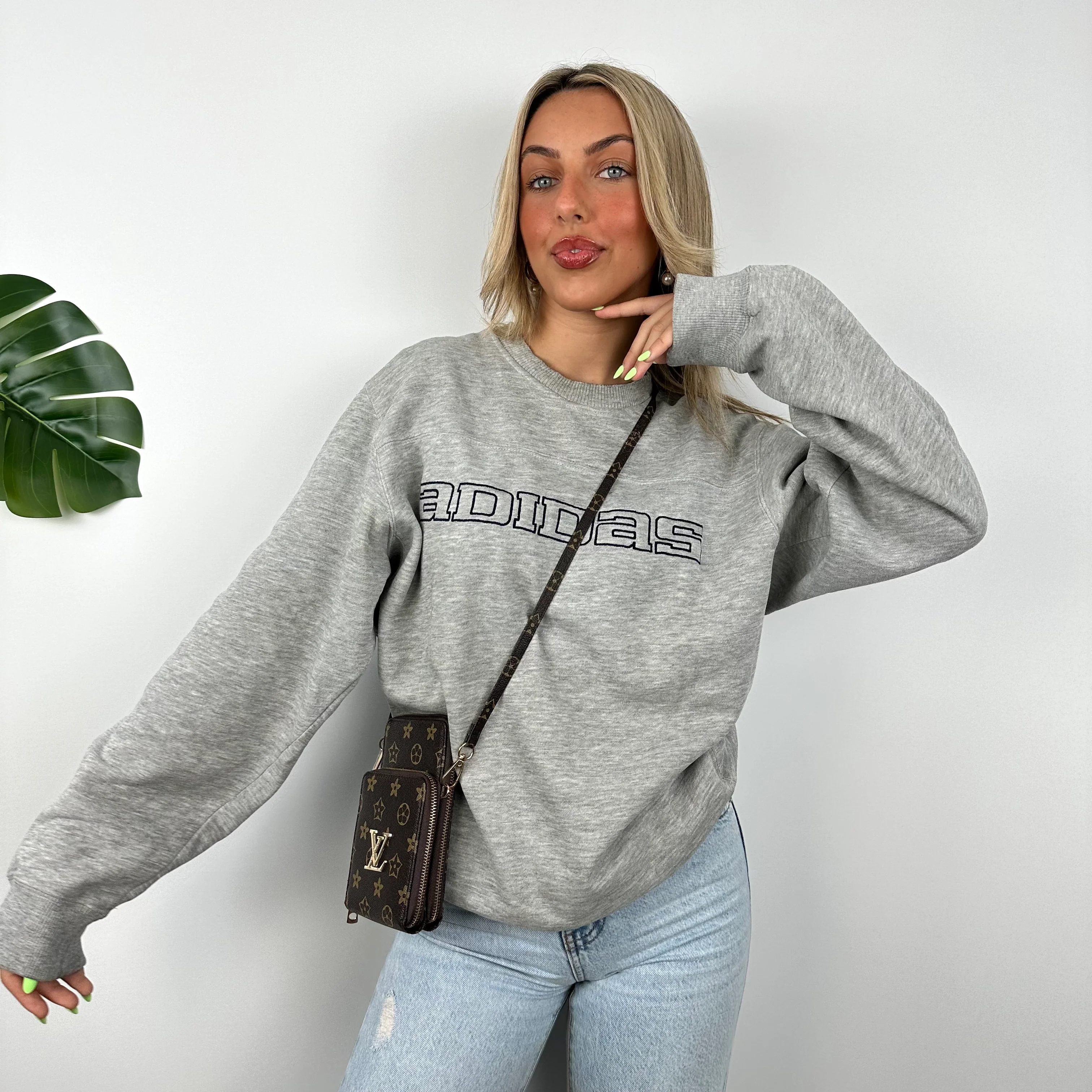 Adidas Grey Embroidered Spell Out Sweatshirt (M) - Image 2