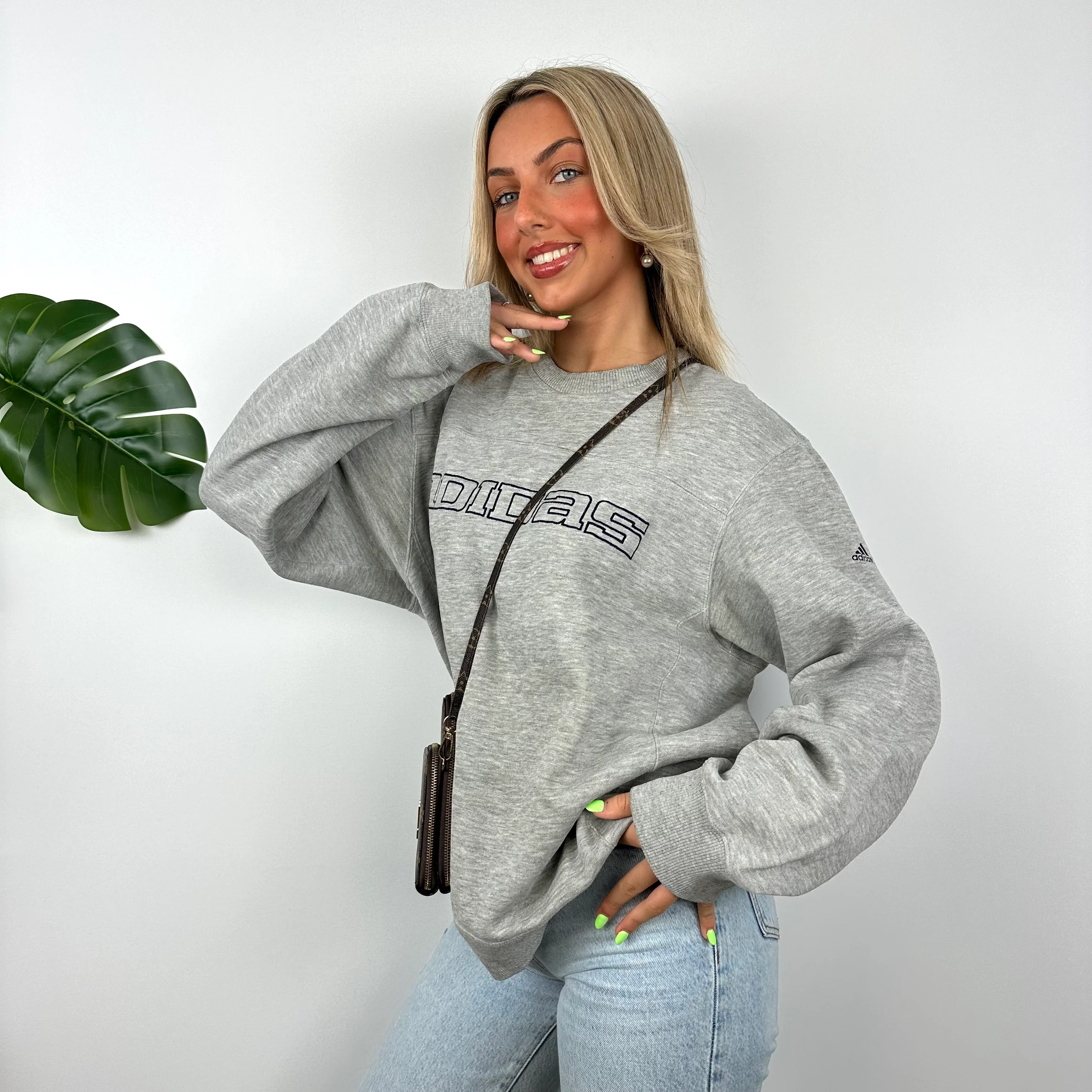 Adidas Grey Embroidered Spell Out Sweatshirt (M) - Image 4