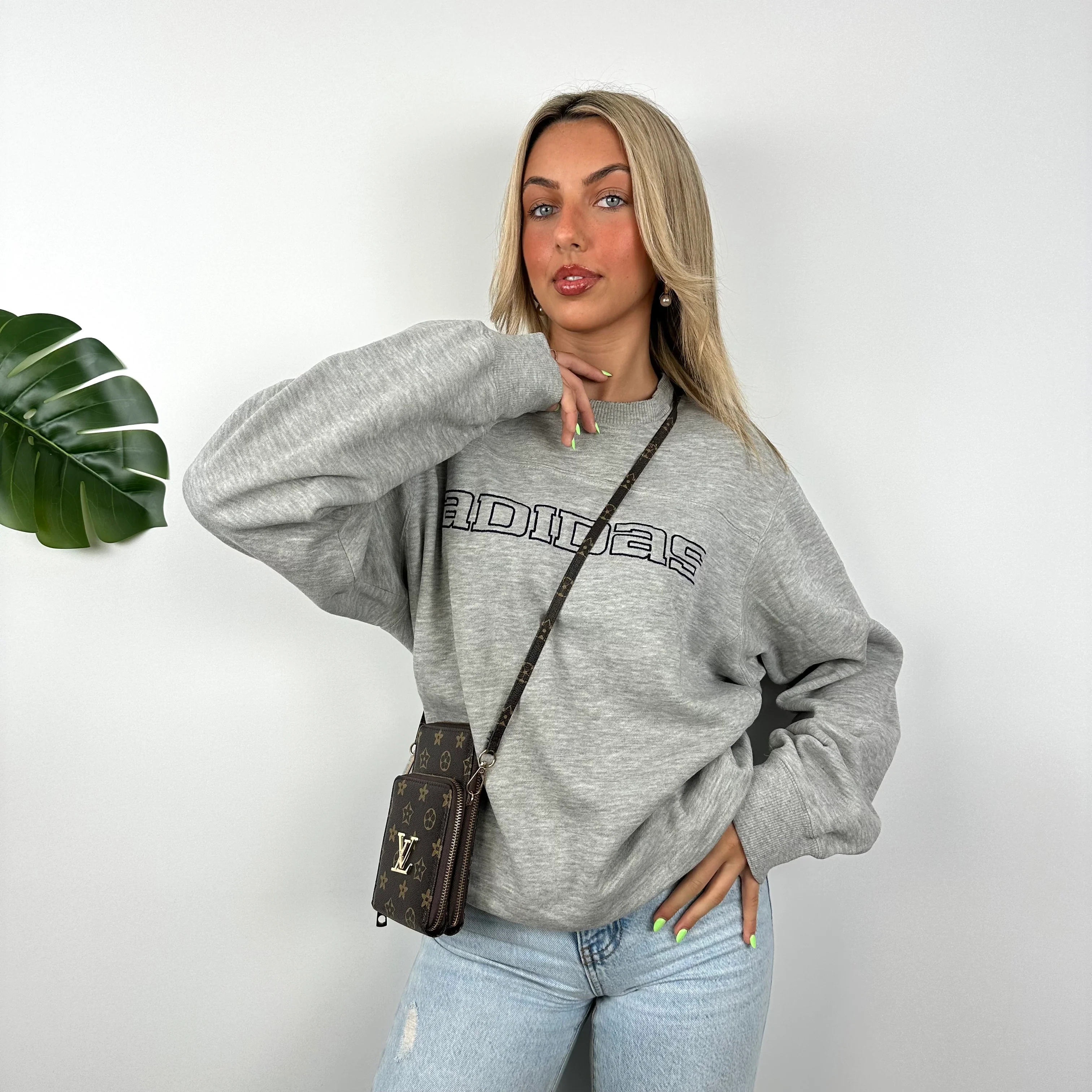 Adidas Grey Embroidered Spell Out Sweatshirt (M) - Image 5