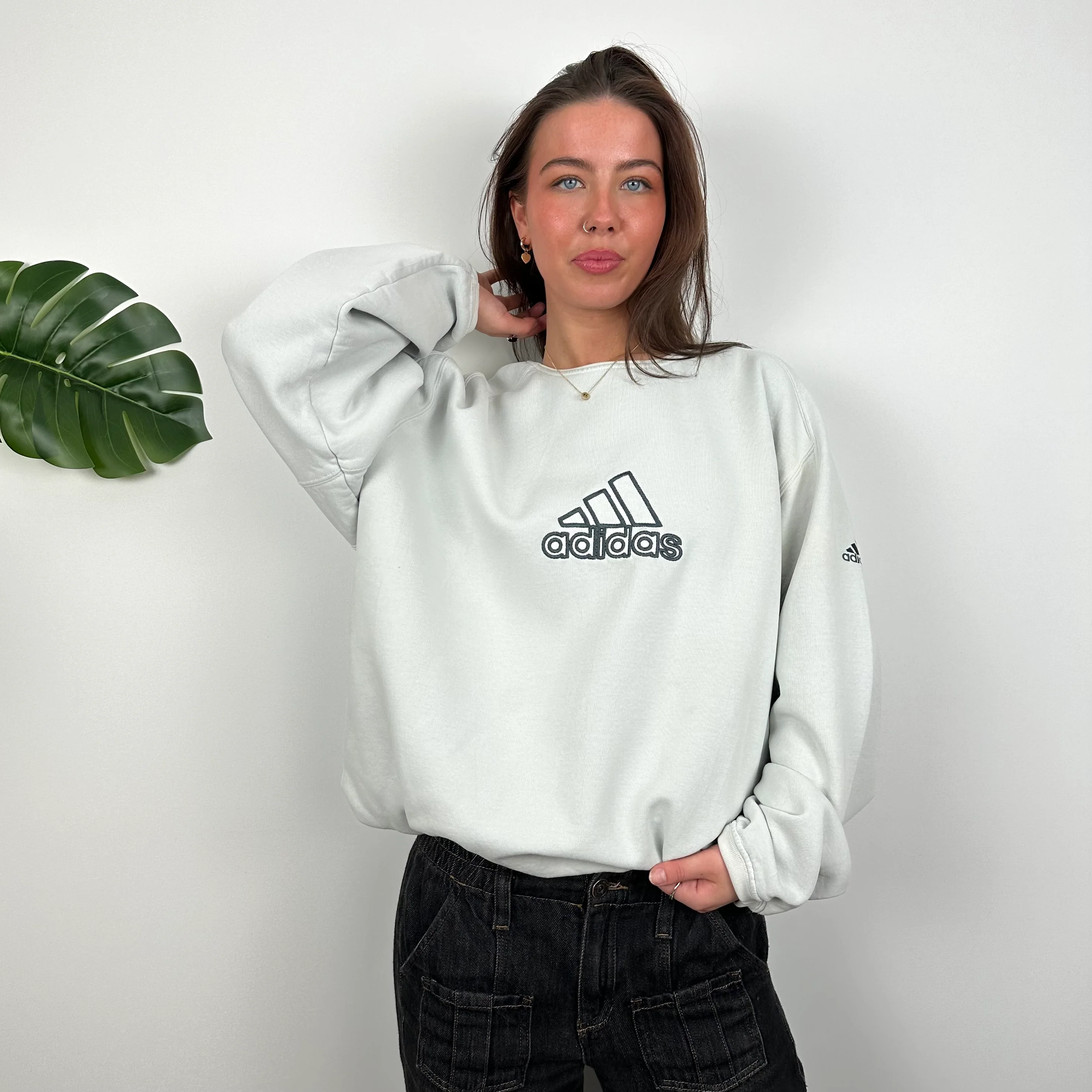Adidas Grey Embroidered Spell Out Sweatshirt (XL) - Image 2