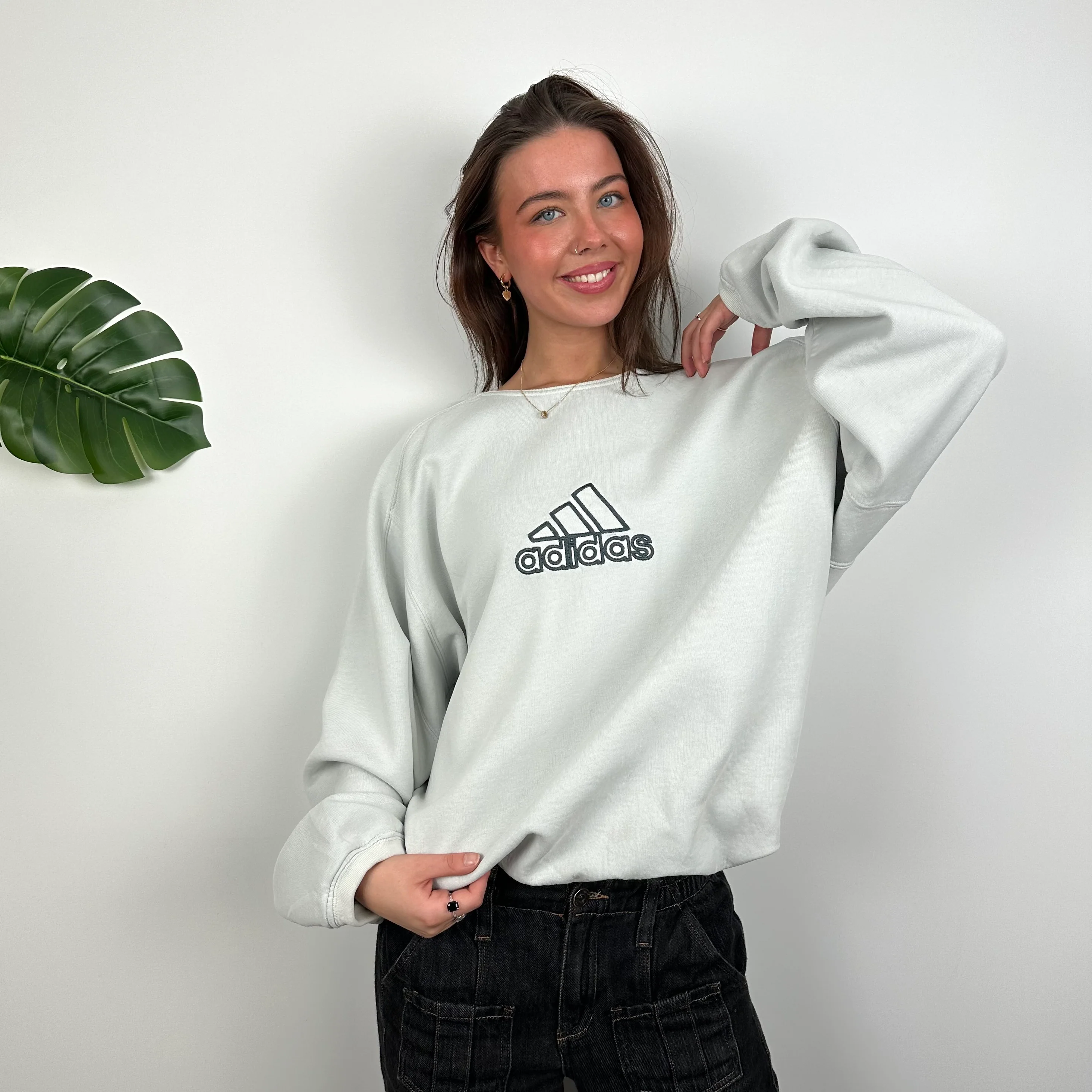 Adidas Grey Embroidered Spell Out Sweatshirt (XL) - Image 6