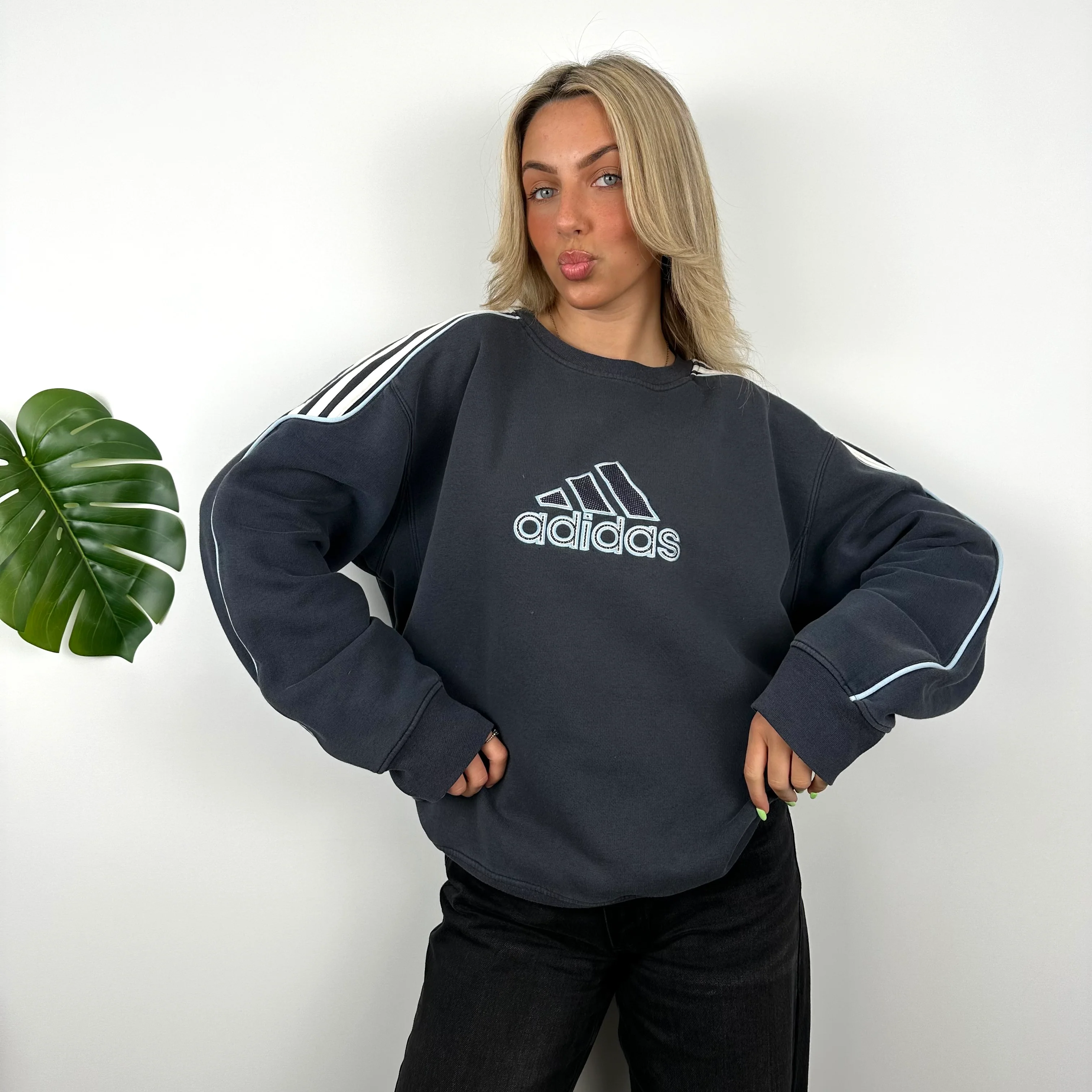 Adidas Navy Embroidered Spell Out Sweatshirt (L)