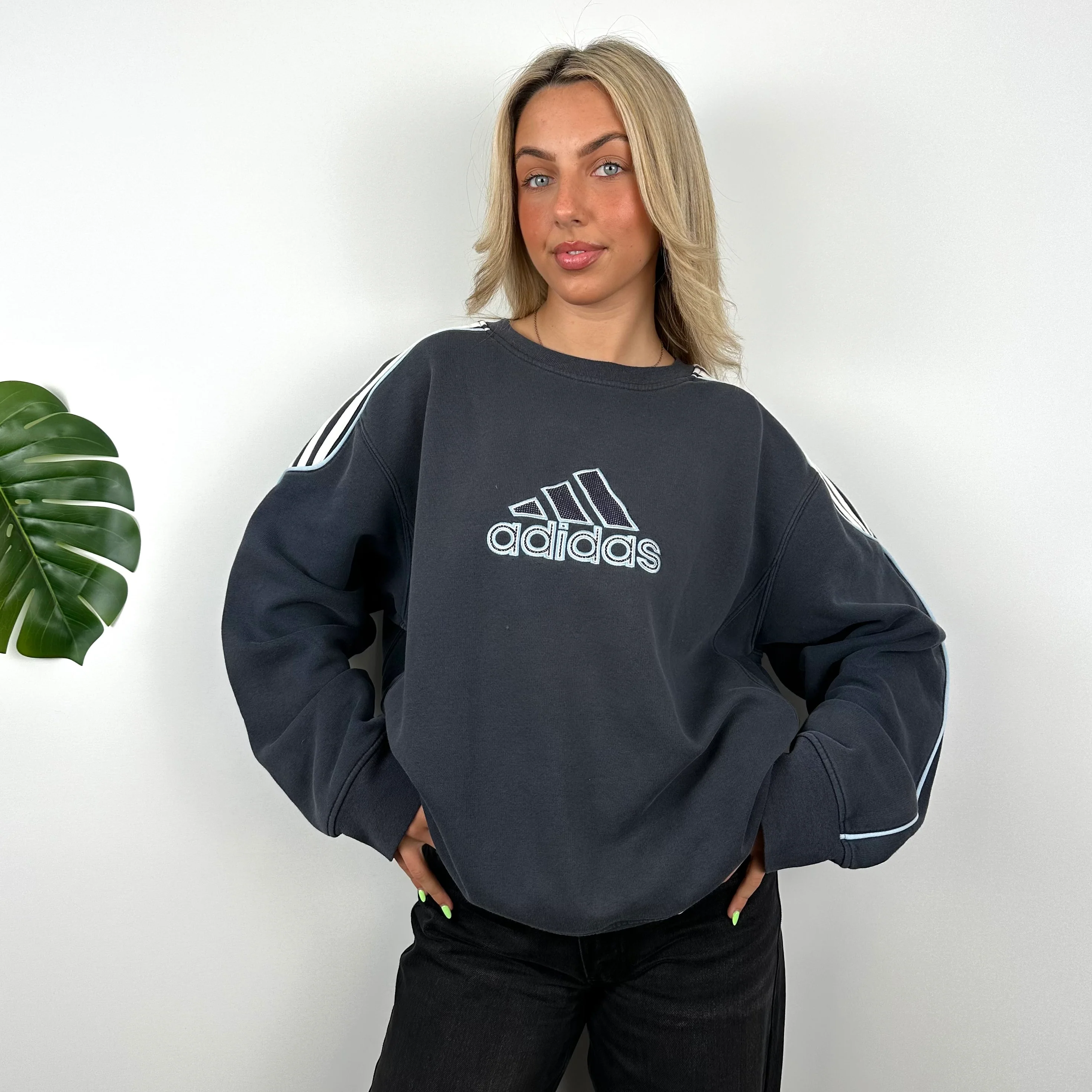 Adidas Navy Embroidered Spell Out Sweatshirt (L) - Image 2